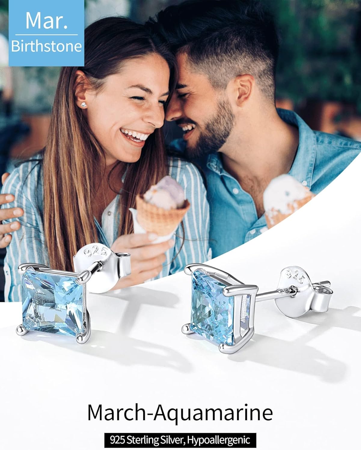 ChicSilver 925 Sterling Silver Earrings Sparkling Heart/Round/Princess Cut Birthstone Earrings for Women Birthday Jewelry with Gift Box - Image 5