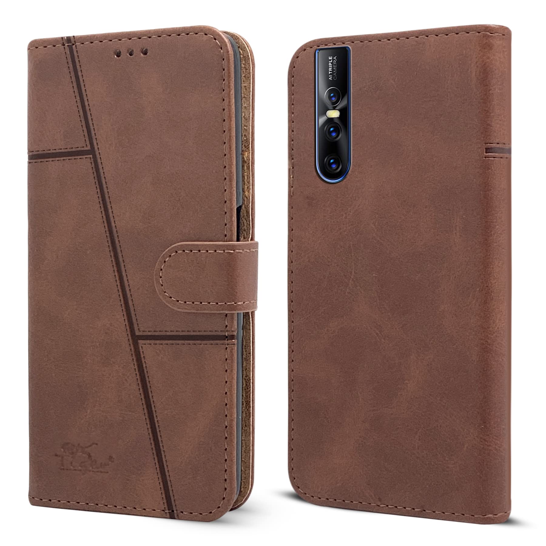 Jkobi Flip Cover Case for Vivo V15 Pro (Stitched Leather Finish | Magnetic Closure | Inner TPU | Foldable Stand | Wallet Card Slots | Brown) (B0B6F4MT8H) Amazon Price History, Amazon Price Tracker