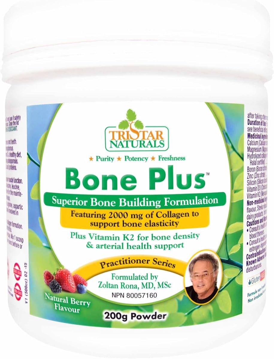 Tristar Naturals 🇨🇦 200g Tristar Naturals Bone Supremacy, Superior Bone Building Formulation, Featuring 2750 mg of Peptan Hydrolyzed Collagen + K2, Natural Berry Flavour, European Certified Collagen, Grass Fed, Made in Canada