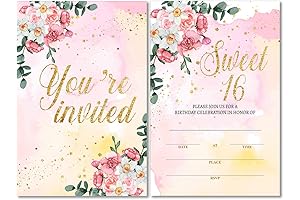 Personalized Floral Gold Foil Sweet 16 Party Invitations