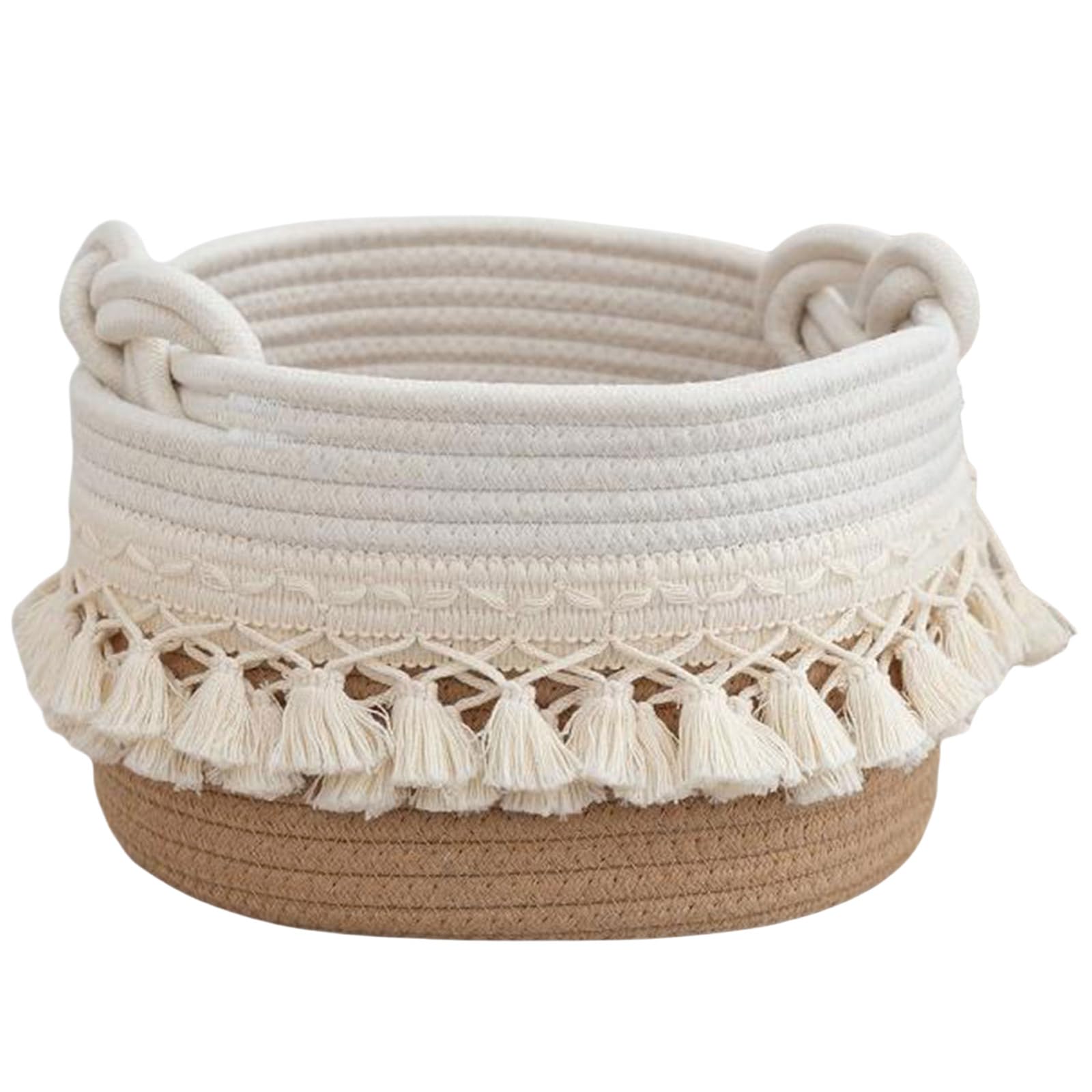 Mekalero C Effective Otton Rope Storage Basket Sturdy Otton Rope Storage Bin Featuring Tassels Accent For Organization Tassels Basket