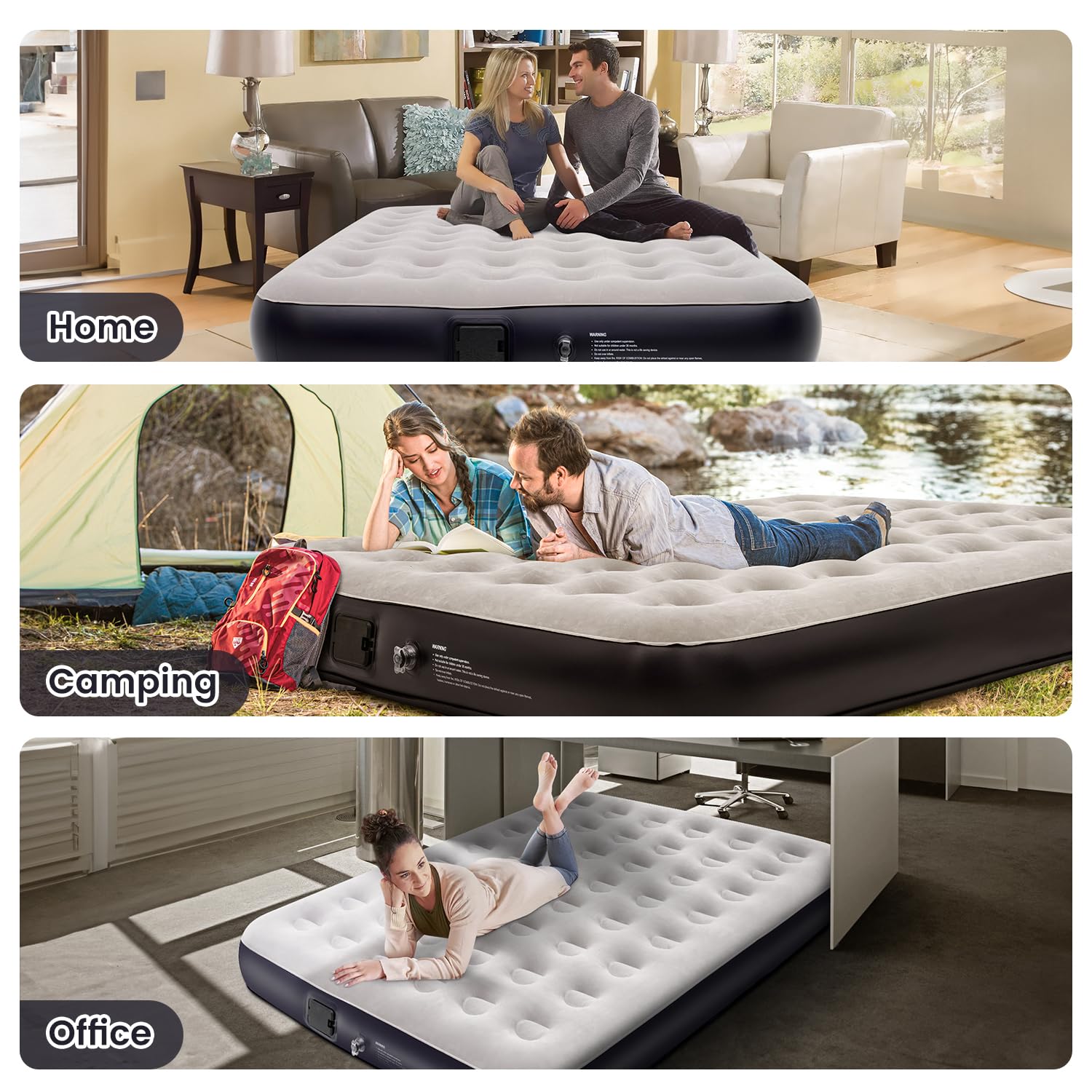 Colchón inflable Queen con bomba de batería integrada de 2500 mAh, 10 pulgadas de altura, colchón inflable rápido y fácil de inflar/desinflar para camping, hogar, maletero, cama, cojín de viaje, cama