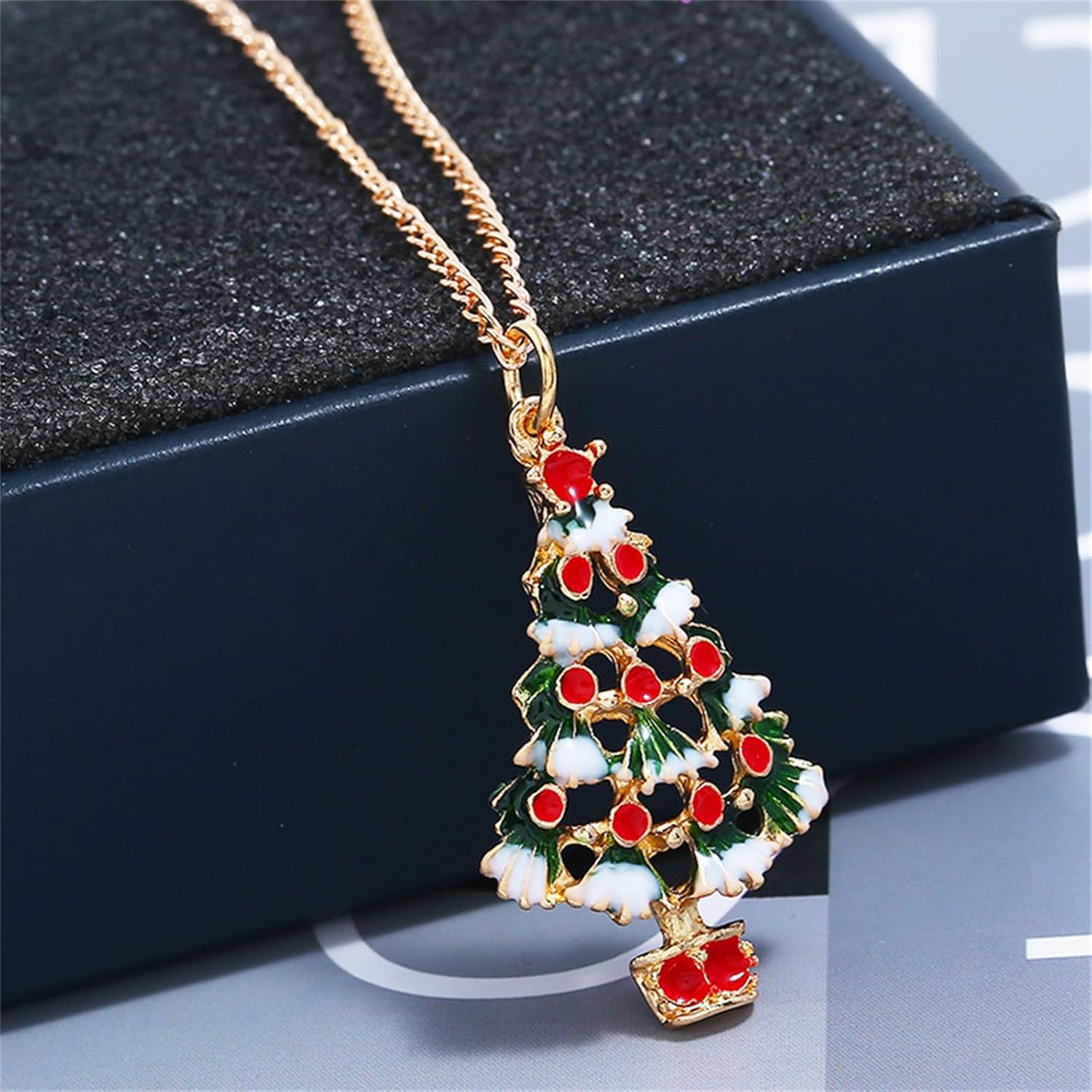 Christmas Tree Necklace and Earrings Set Cute Alloy Long Lightweight Dangle Earrings Pendant Necklace Birthday Valentines Christmas Jewelry for Women Xmas Tree - Image 9
