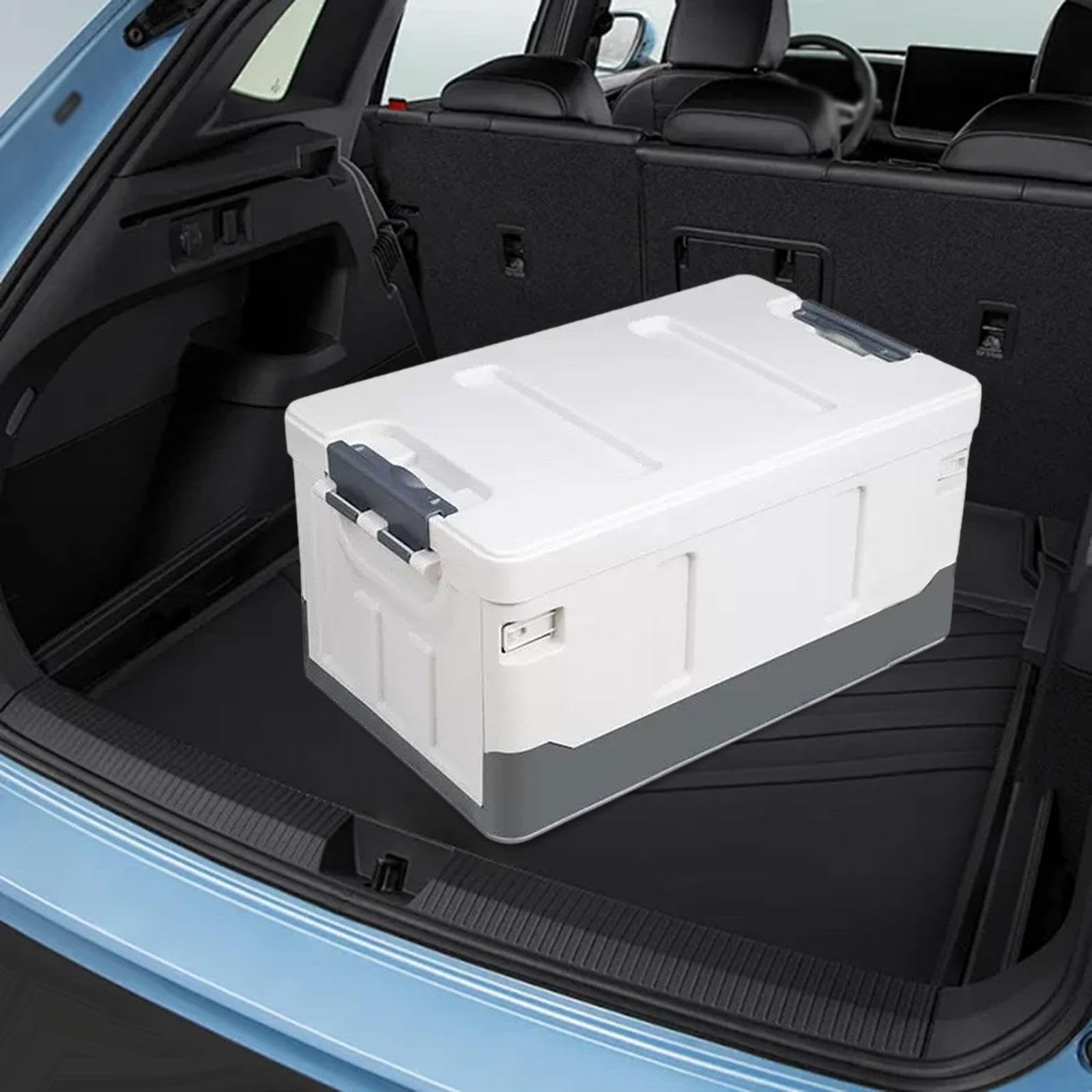 Kofferraum Organizer Aufbewahrungsbox Faltbare Aufbewahrungskiste mit Deckel Stapelbare Transportbox Tragbare Campingkiste für Haushalt, Weiß