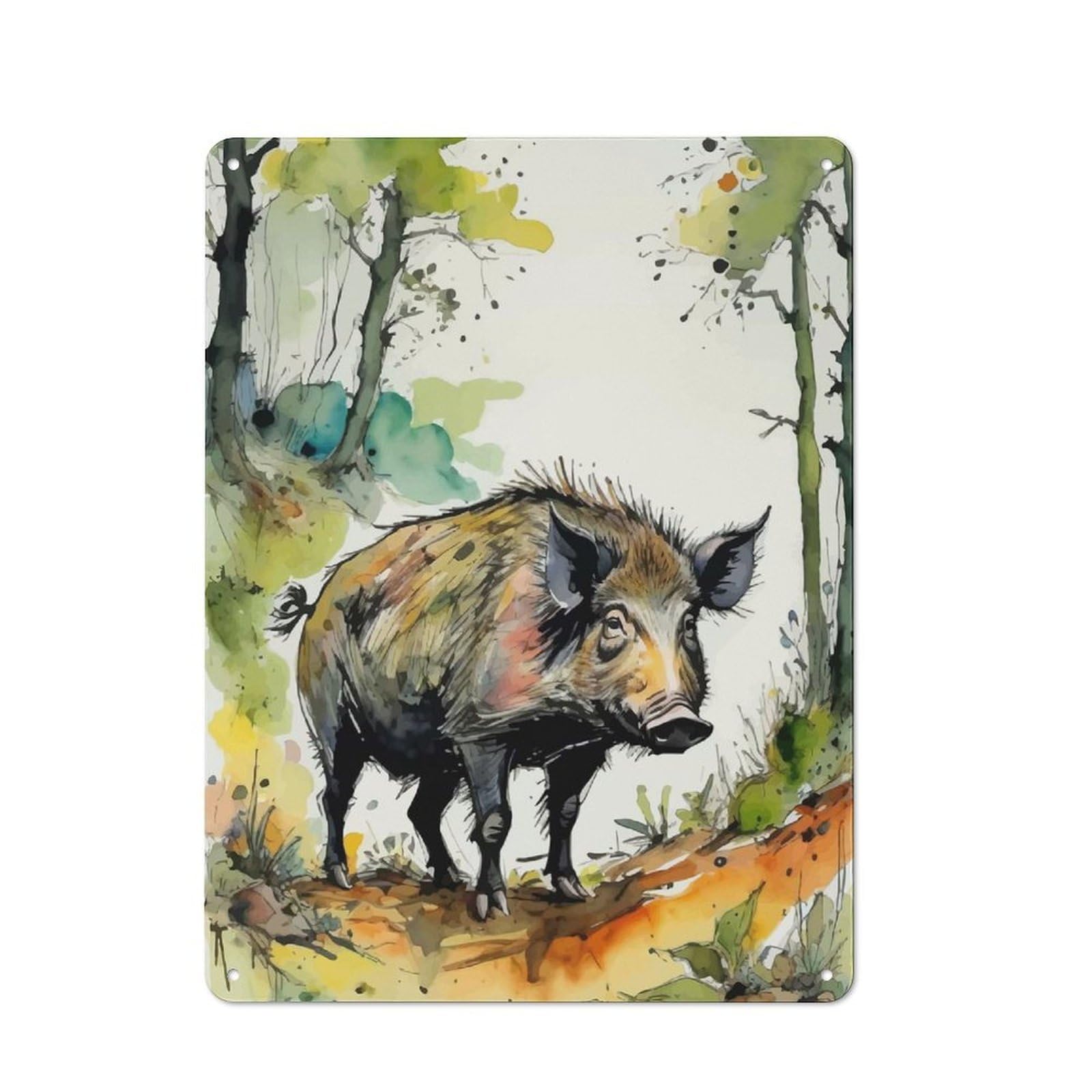 Metal Sign 40x30cm with Watercolor Wild Boar for Garage Wall, Vintage Decor, Winter Wall Decor for People Furnishing A Garage