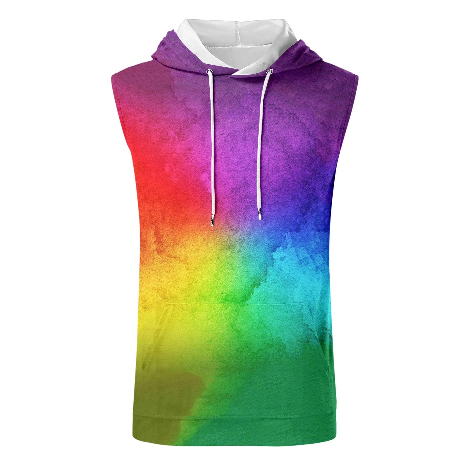 Camiseta LGBTQ para hombre con capucha, camisetas musculosas LGBT bandera orgullo camiseta funcional sin mangas sudadera con capucha LGBT Bandera Gay Pride Multicolored Rainbow Camisetas Gay