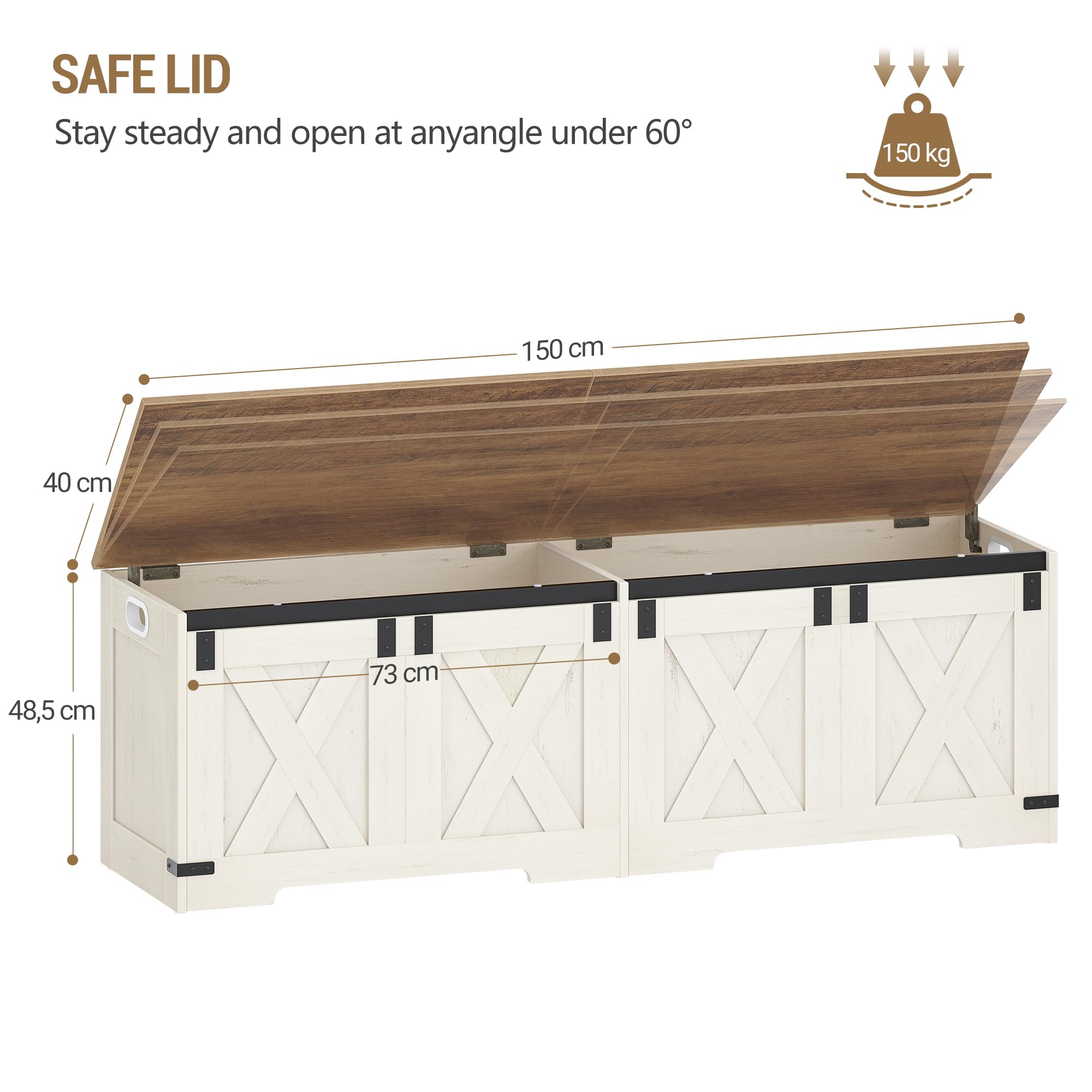 Hzuaneri Cassapanca con Vano Portaoggetti, Mobile Seduta con Cerniere di Sicurezza, Contenitore, 40 x 150 x 48,5 cm, per Corridoio, Camera da Letto, Soggiorno, Bianco Marrone SB15014X