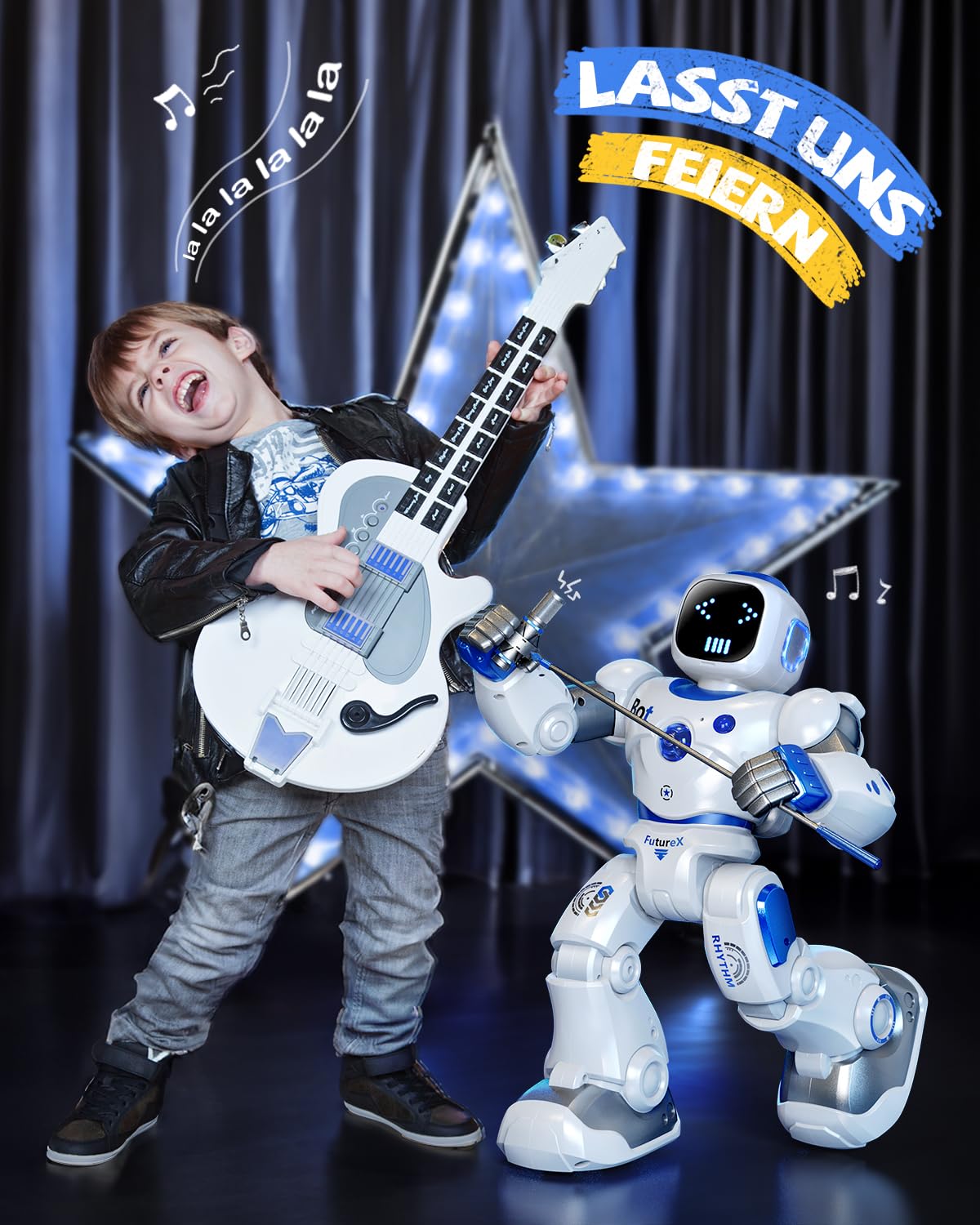 Ruko 1088 Intelligenter Roboter für Kinder, Großer programmierbarer interaktiver RC-Roboter mit Sprachsteuerung und App-Steuerung, Roboter Spielzeug für Kinder von 4–9 Jahren, Blau