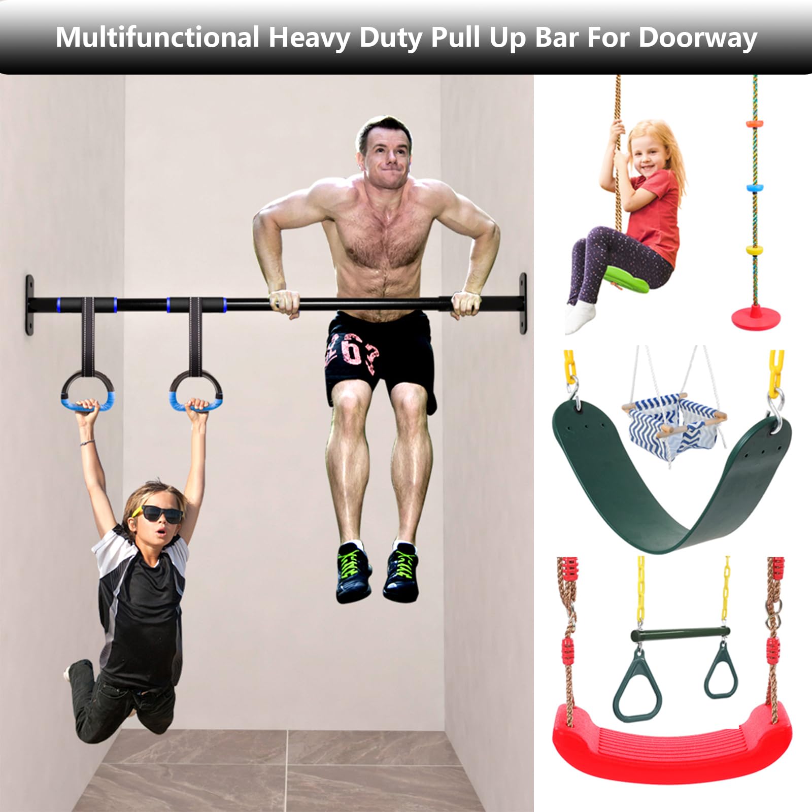 EUPXRHY Heavy Duty Adjustable Width Pull Up Bar for Doorway, Steel Strength Training Pull-up Bars, Max 660lbs, Doorway Pull Up Bar Include 4pcs Steel 6 Angle Expansion Screw,121 to 140cm(47.6 to 55in