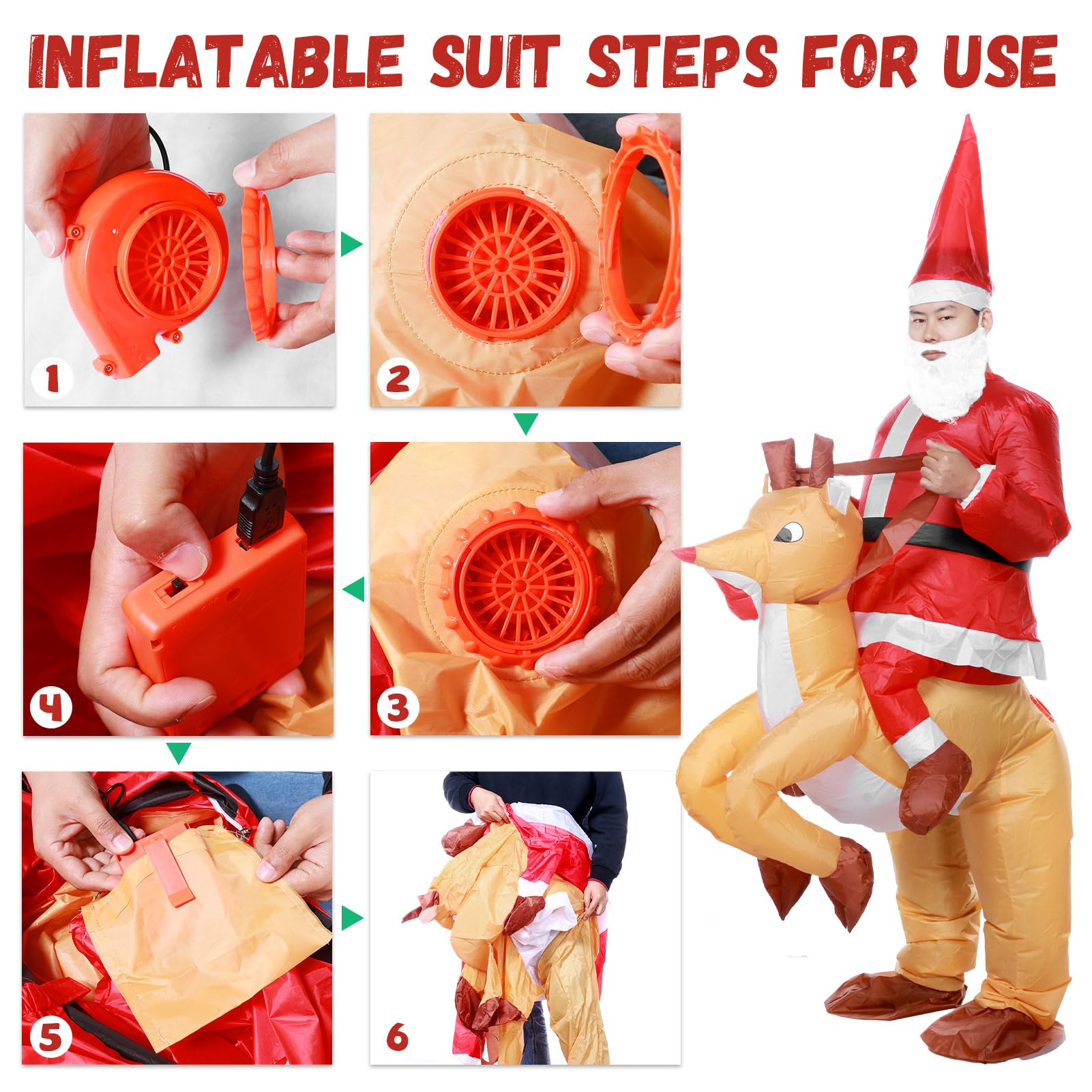 Joyesplay Christmas Inflatable Costumes Santa Claus Outfit Blow up Christmas Snowman Reindeer Costume Fancy Dress for Ault Unisex One Size(Red 1) - Image 4