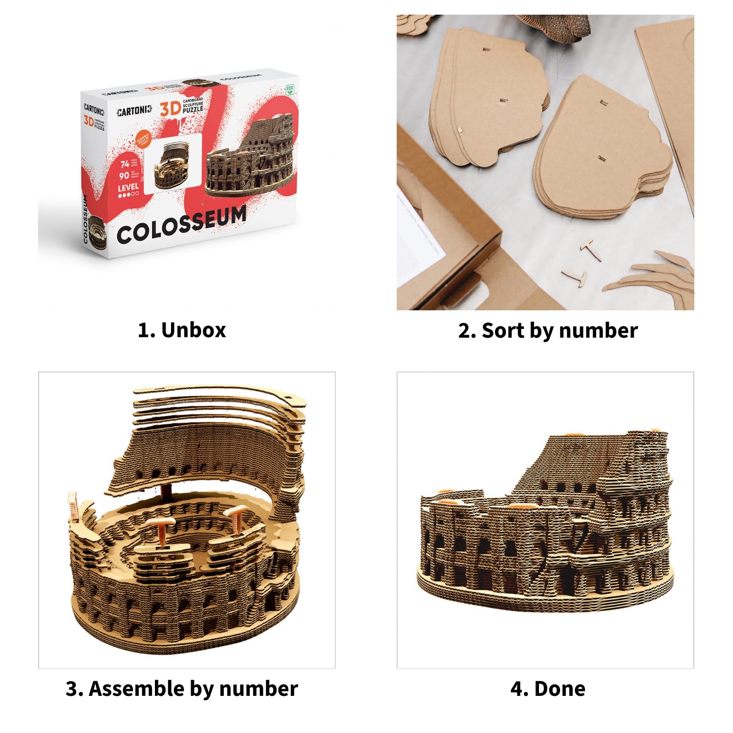 Colosseo di Roma Puzzle 3D in Cartone – Modellino da Costruire | 74 Pezzi, 15 × 15 × 9 cm – Kit Scultura Fai da Te da Dipingere, Materiali Riciclati, Ragazzi e Adulti, Idea Regalo