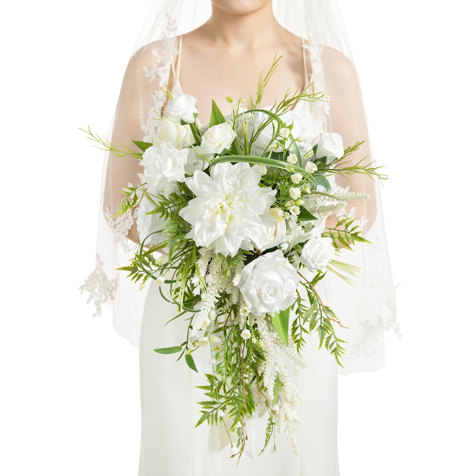 Photo 1 of Ling's moment Bridal Bouquet Cascading White Wedding Bouquets for Bride