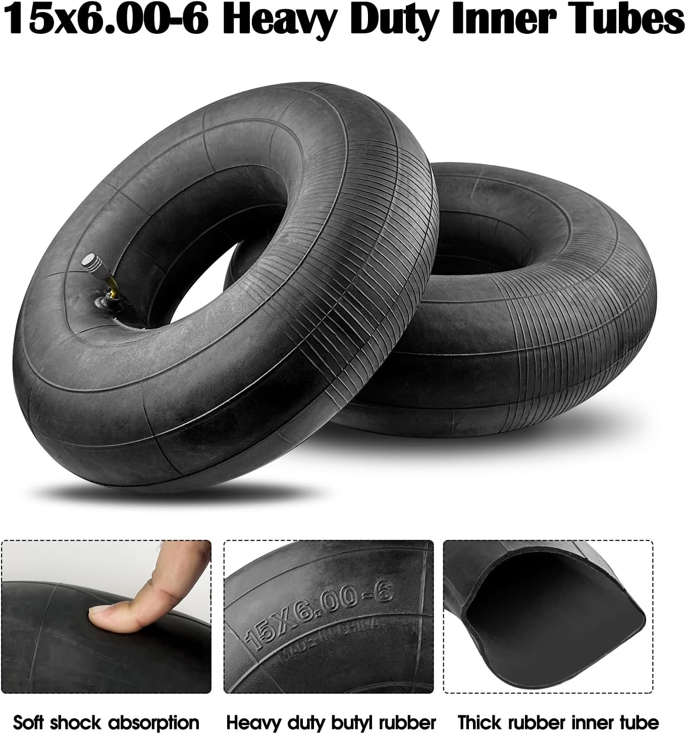 Heavy Duty 15x6.00-6" Inner Tube, Replacement 6.00/6.50-6 Lawn Mower Tire Tube with TR87 Bent Valve Stem for Snow Blower, Yard Tractors, Wheelbarrows, Go Kart, Golf Cart, ATV 2 Pack