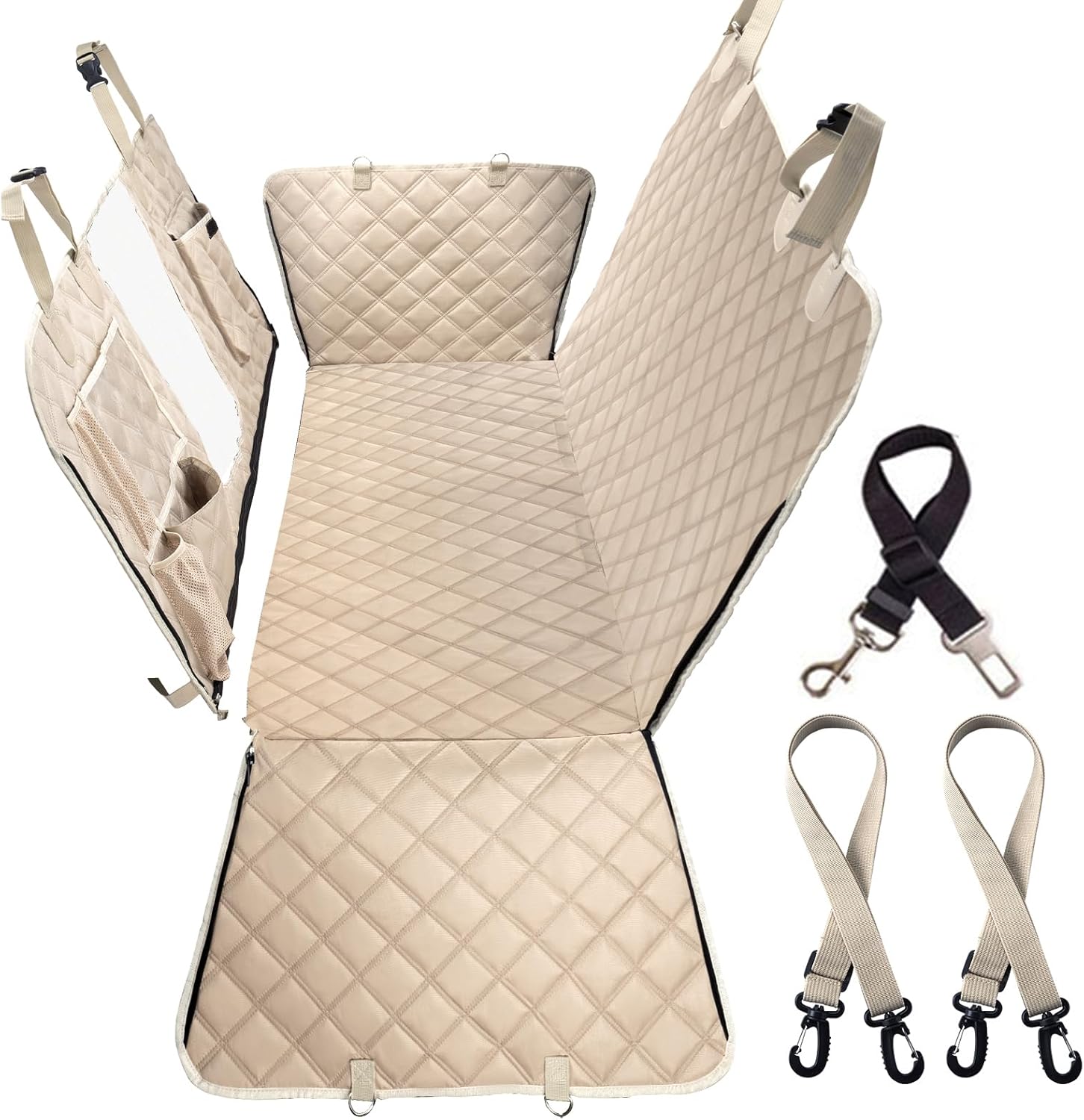 Dog Car Seat Cover for Back Seat, Dog Hammock for Car, Waterproof Backseat Cover for Dogs in Car SUV & Truck, with Mesh Window and Multiple Pockets