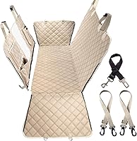 BarkLover 5-in-1 Waterproof Dog Car Seat Cover Hammock for Back Seat - Mesh Window, Pockets, Fits SUV Truck Beige