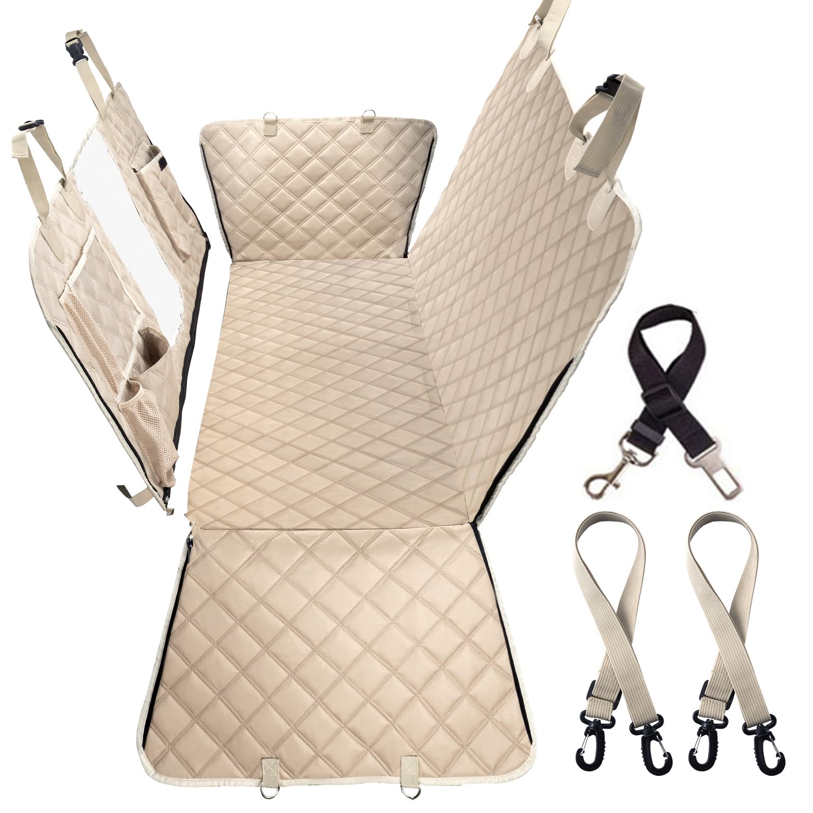 Bark Lover Dog Car Seat Cover for Back Seat, Dog Hammock for Car, Waterproof Backseat Cover for Dogs in Car SUV & Truck, with Mesh Window and Multiple