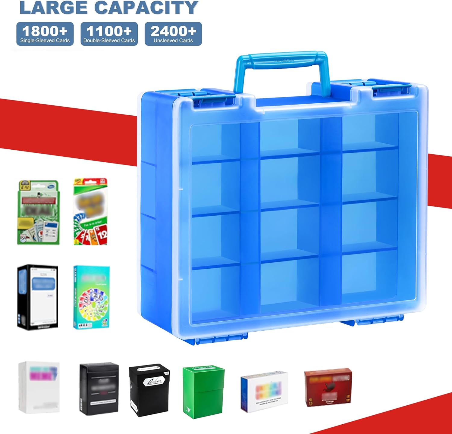 Trading Card Storage Box for 3200+ Double Sided Deck Case, compatible MTG and TCG and Sport Cards .(Excluding cards) (Blue)