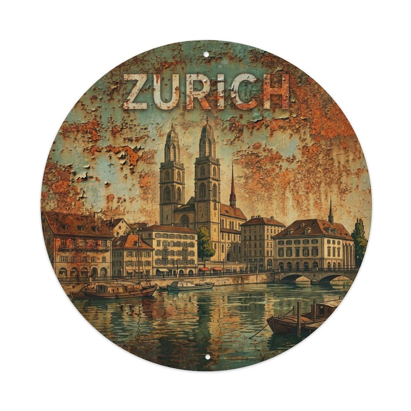 Galvaxio Style Retro Travel Switzerland Zurich Metal Tin Sign