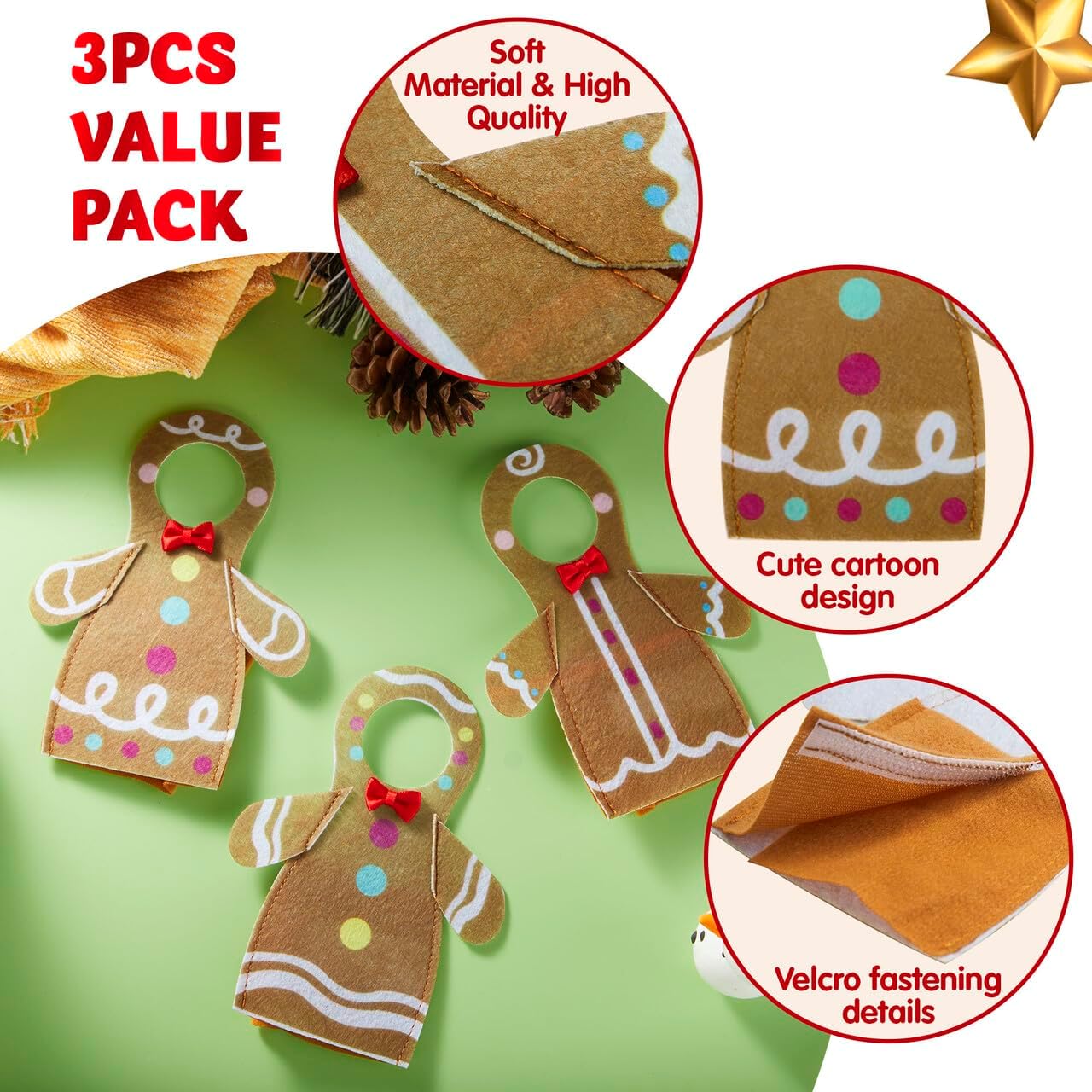 JOYIN 3 PCS Xmas Doll Clothing Gingerbread Set, Gingerbread Doll Outfits Christmas Accessories Outfits for Christmas Party Decorations and Xmas Holiday Party Favors