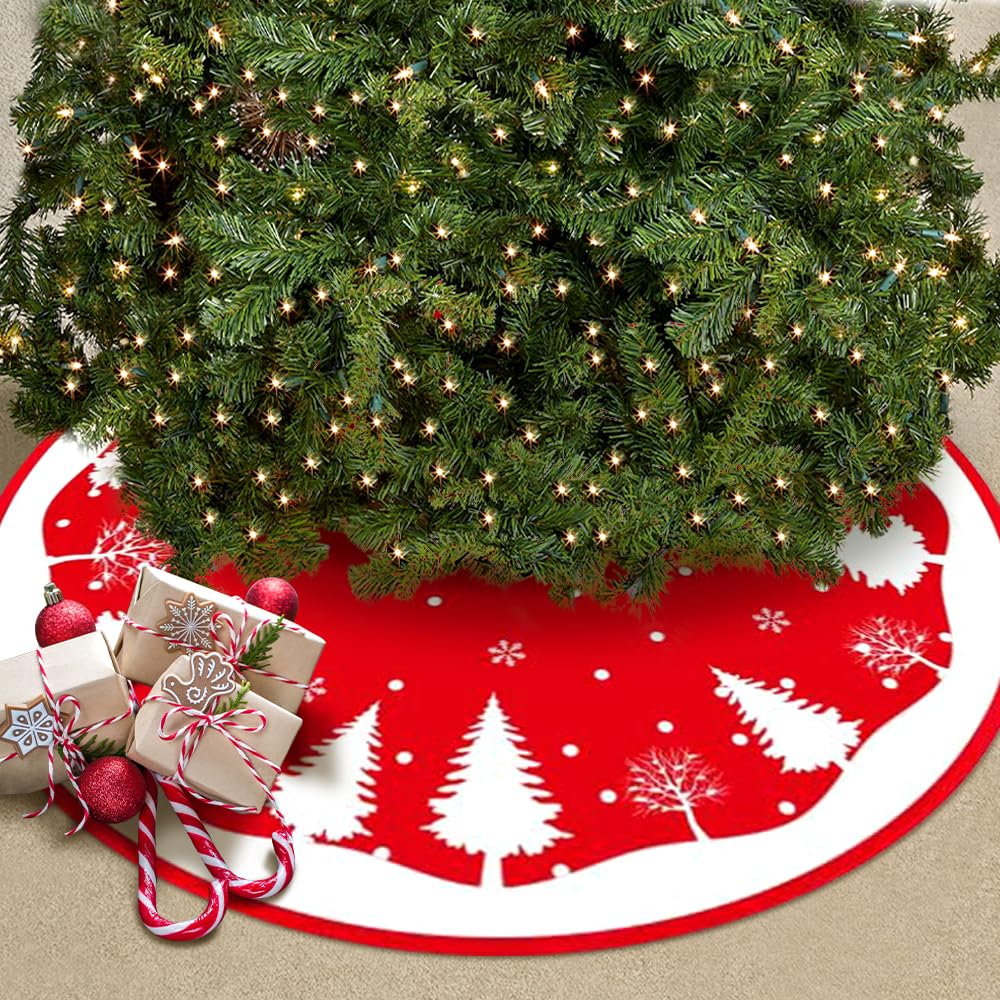 Falda Árbol Navidad Rojo, 120cm Pie Redondo, Cubre Pie Peluche Corto, Base para Fiesta de Año Nuevo, Vacaciones en Casa, Decoración
