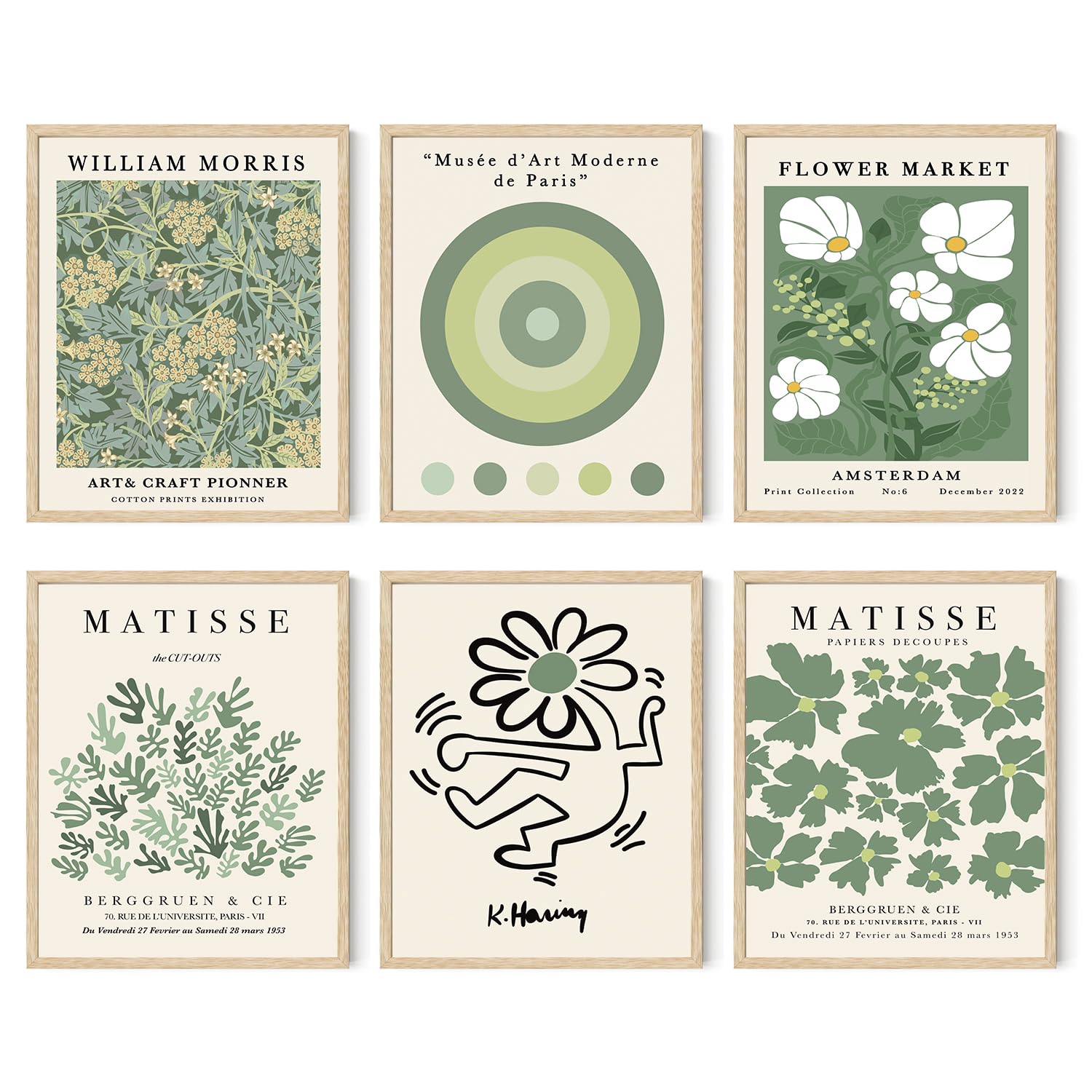 Iknostine Famous Artist Wall Art Prints Set of 6 Matisse Abstract Green Aesthetic Canvas Poster Foral Flower Market Morris Gallery Wall Decor for Bedroom Living Room Bathroom (8"x10" UNFRAMED)