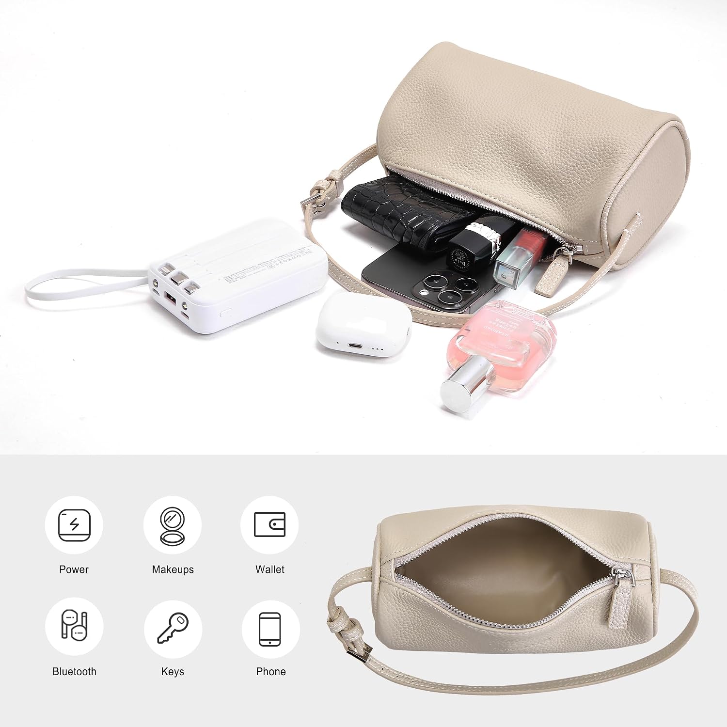 hedexe Small Leather Shoulder Purses for Women: Mini Barrel Evening Crossbody Bags - Designer Trendy Handbags for Ladies