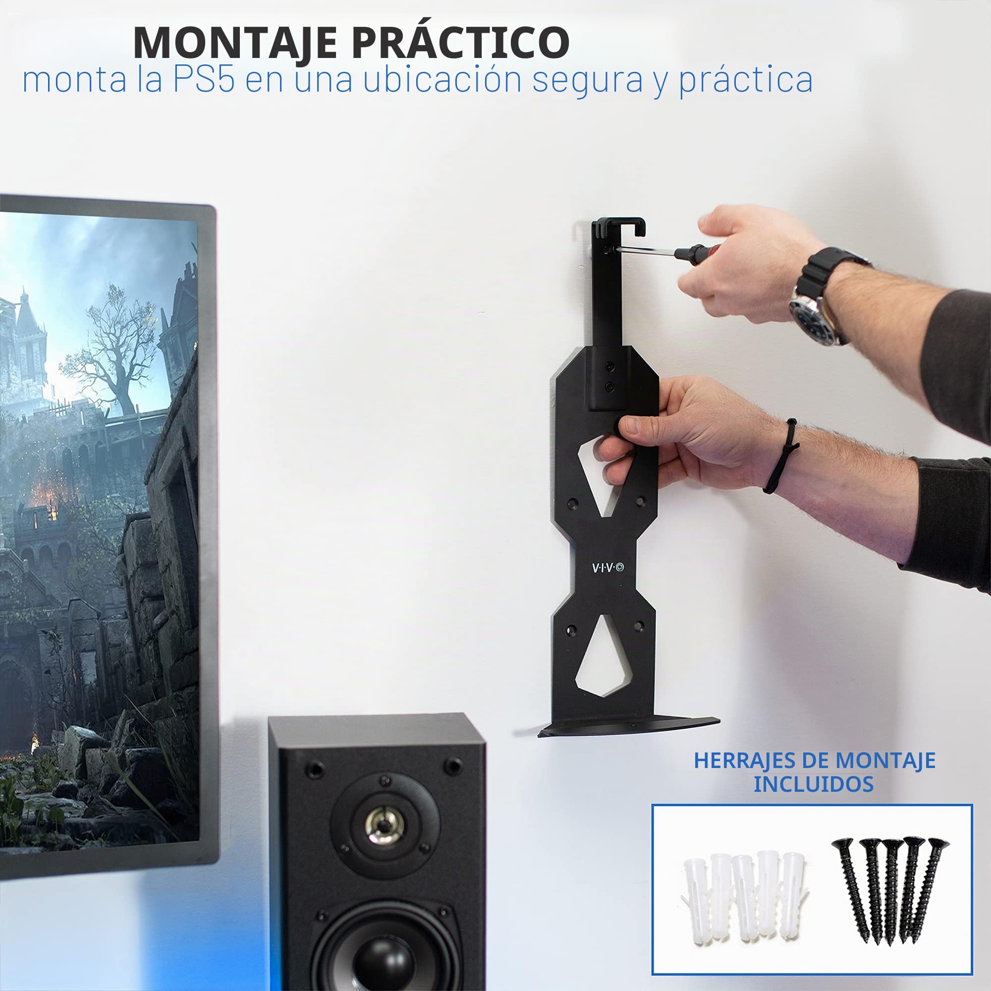 VIVO Soporte de pared de acero diseñado para consola de juegos PS5, pantalla vertical para Playstation 5, diseño abierto, negro, MOUNT-PS5B