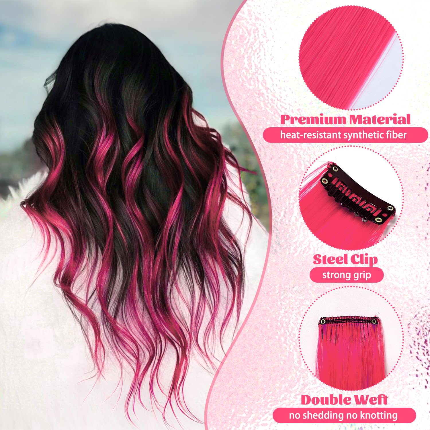 12 Pcs Pink Hair Extensions - Image 3
