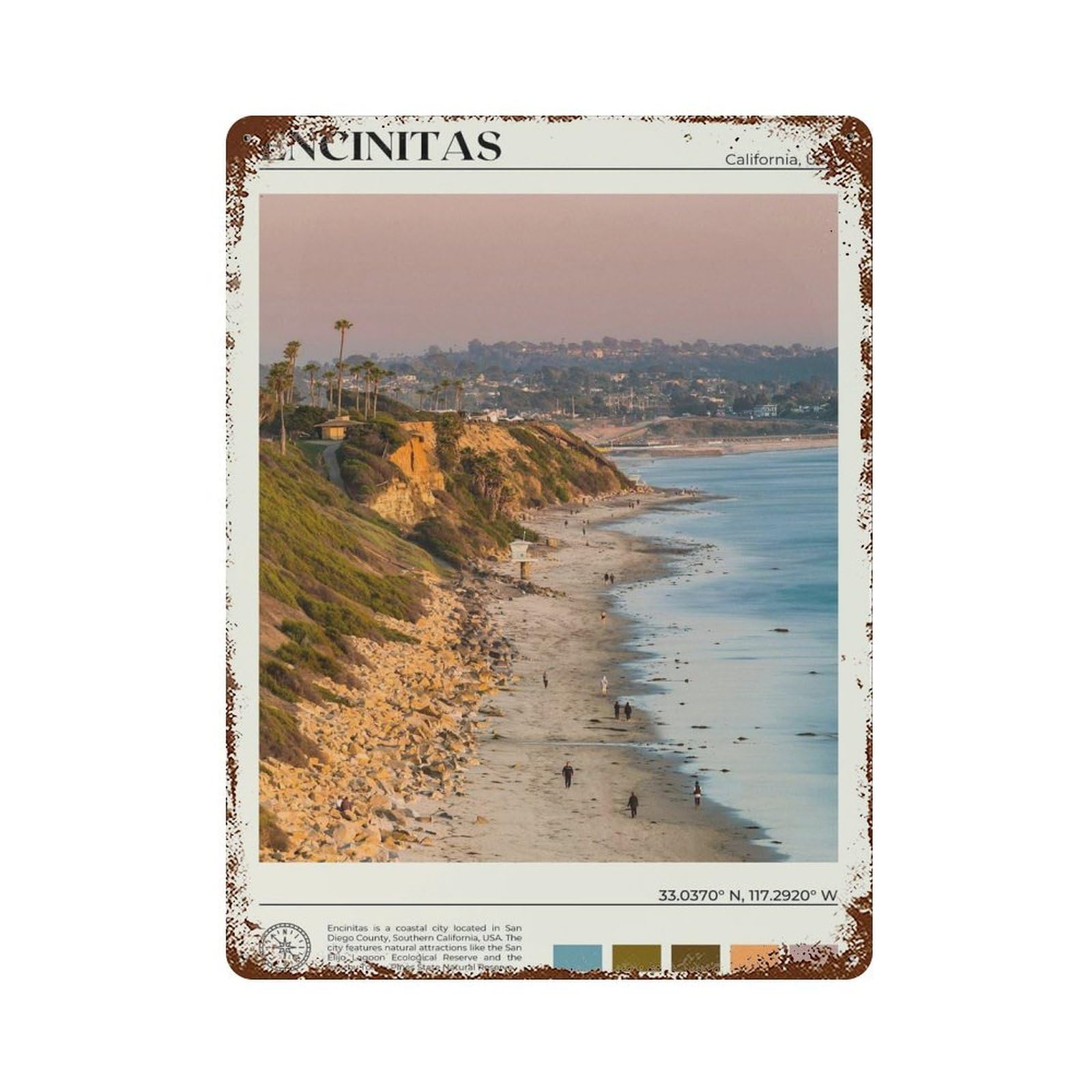 xiaoxiaoshen Real Photo Encinitas California Wall Decor Art Metal Tin Poster Modern Home Decor Art Home Bar Shop Decorations Vintage Sign 40x30cm