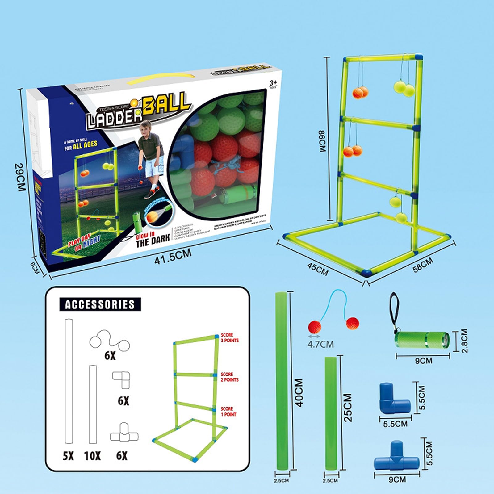 Leitergolf Outdoor mit Nachtleucht-Effekt – Modernes Wurfspiel Gartenspiel mit Bolas, Geschicklichkeitsspiel für Garten, Camping, Terrasse und Party