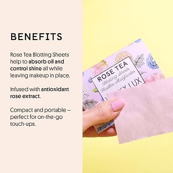 Winky Lux Rose Tea Oil Blotting Sheets Shine Control Blotting Papers in Travel Compact, Instantly Absorb Oil & Reduce Shine Without Disturbing Makeup