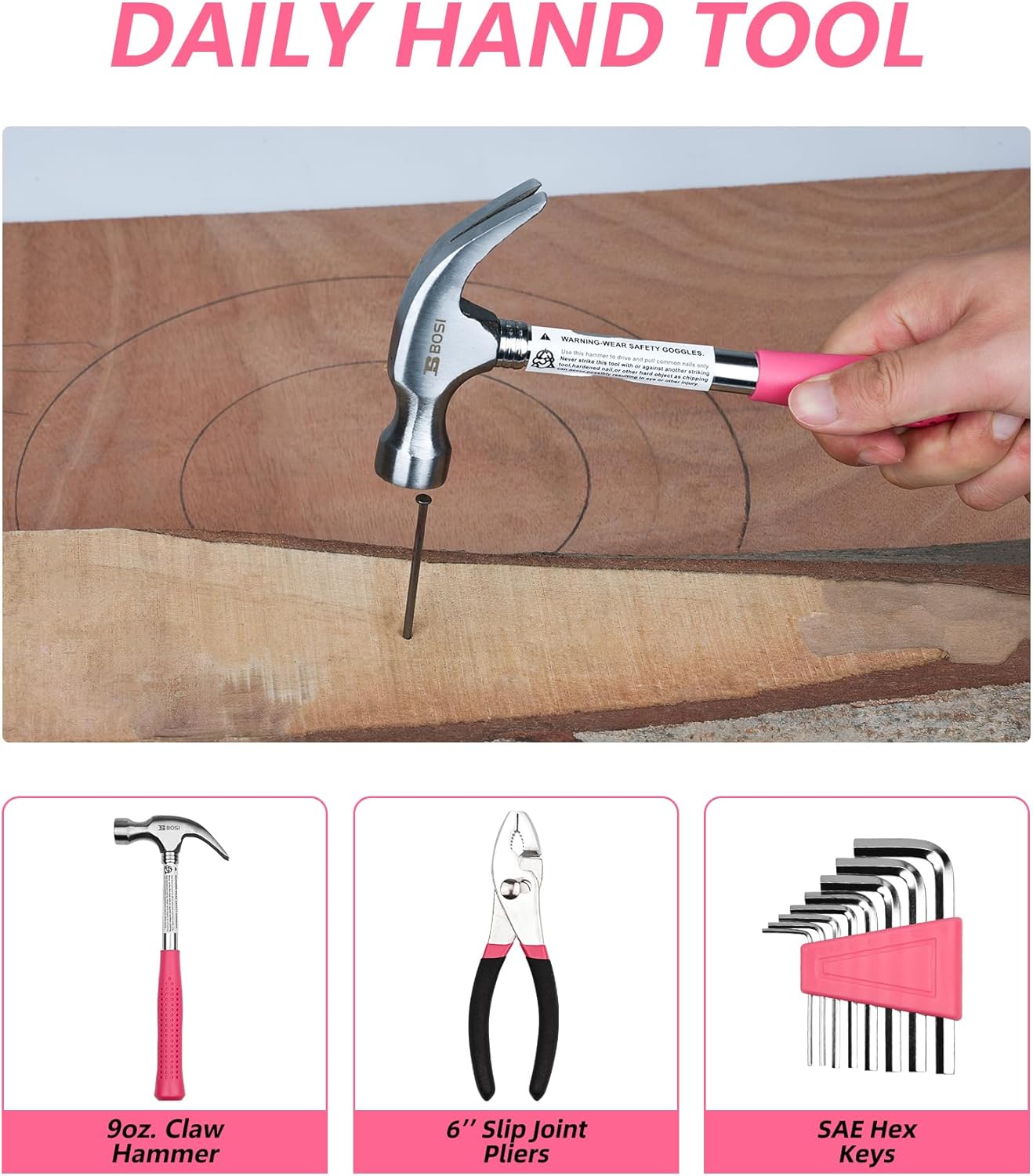 40-Piece Pink Tool Set for Girls, Ladies and Women, General Household 40 PCS Hand Tool Kit with Plastic Toolbox, Essential Tools for Home, Garage, Office and College Dormitory Use
