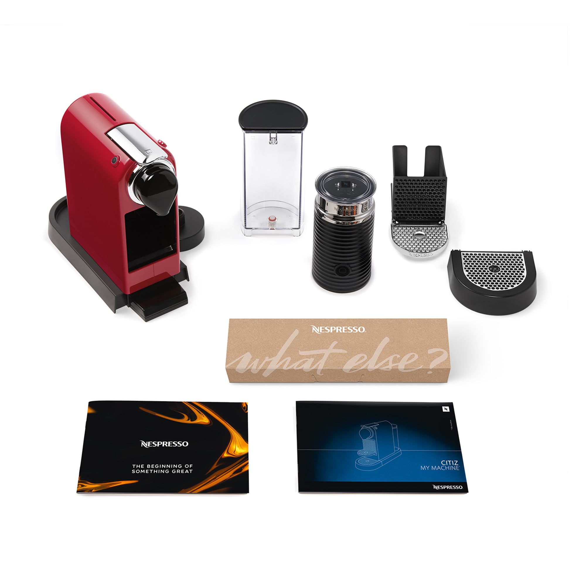 Krups Nespresso Citiz & Milk XN7615 - Cafetera de cápsulas monodosis, con 19 bares de presión, thermoblock, capacidad 1L, función automática, con Aeroccino, color Rojo, incluye pack de bienvenida