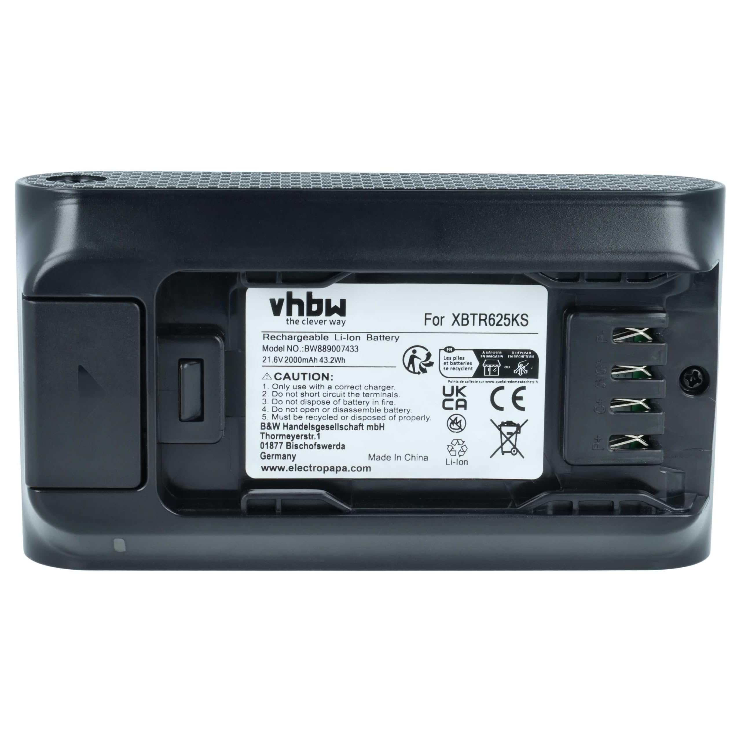 vhbw Akumulator kompatybilny z Shark BU3120, IW3120C, IW3111C, IW3110C, Cordless Detect Pro, BU3521 odkurzacz czarny (2000 mAh, 21,6 V, Li-Ion)