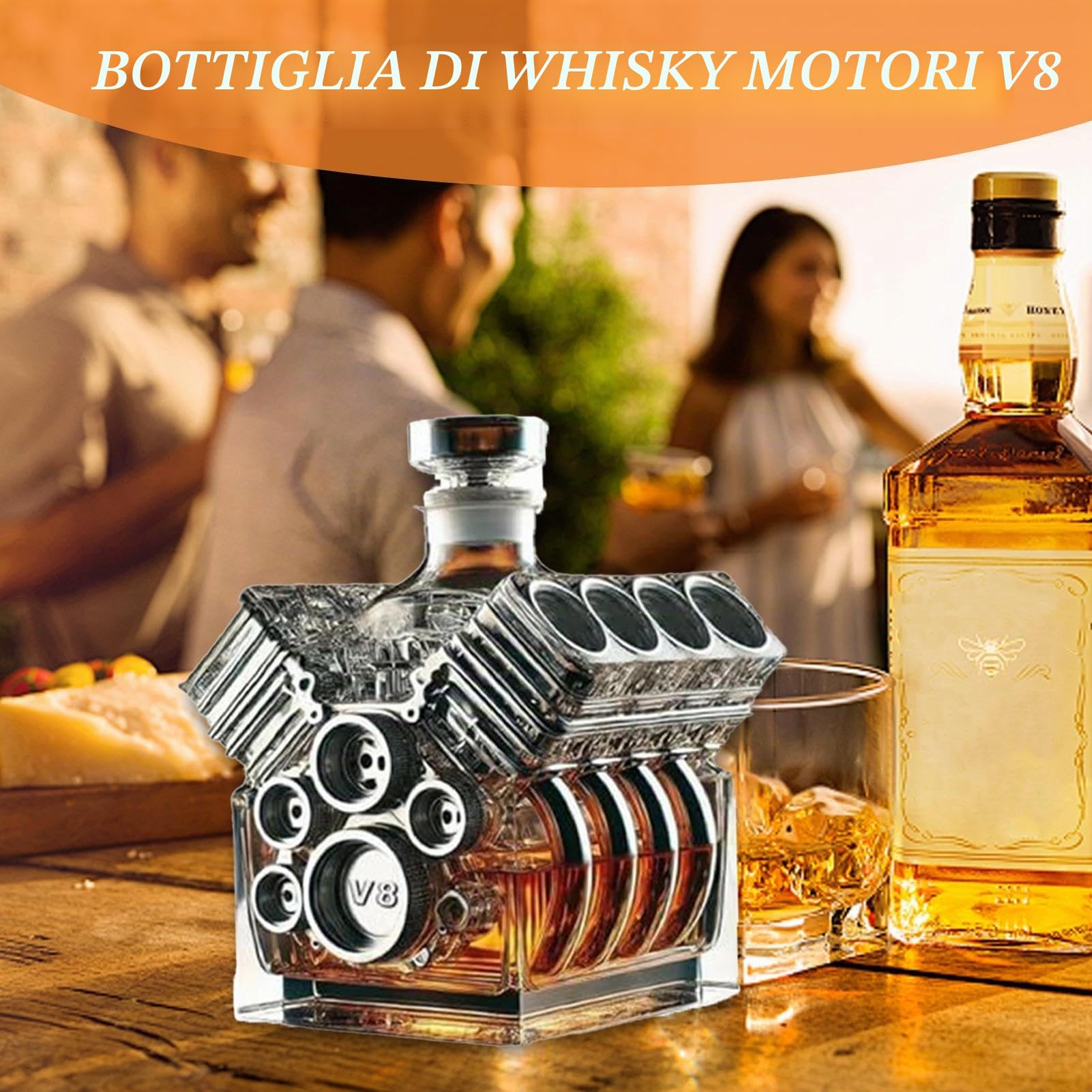 Decanter Brandy – Decanter per whisky con design con motori V8 | Bottiglia di liquore, decorazione per casa e bar, regalo di San Valentino, per tequila bourbon, brandy, strumenti per cocktail di nozze