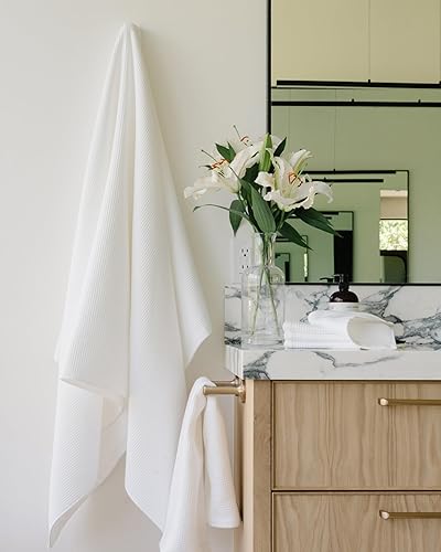 Miniatura 2 de Cozy Earth Toallas de baño de punto gofre, 60% algodón, 40% viscosa de bambú, 40 x 65 pulgadas, rizo suave y absorbente, reversible, patrón de punto