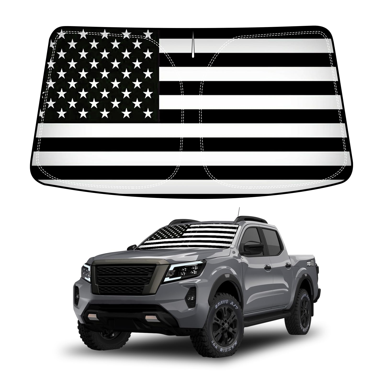 D-Lumina Winshield Sun Shade with USA Flag for 2022 2023 2024 2025 Nissan Frontier, Foldable Front Sun Shield Protector Blocks UV Rays, Window