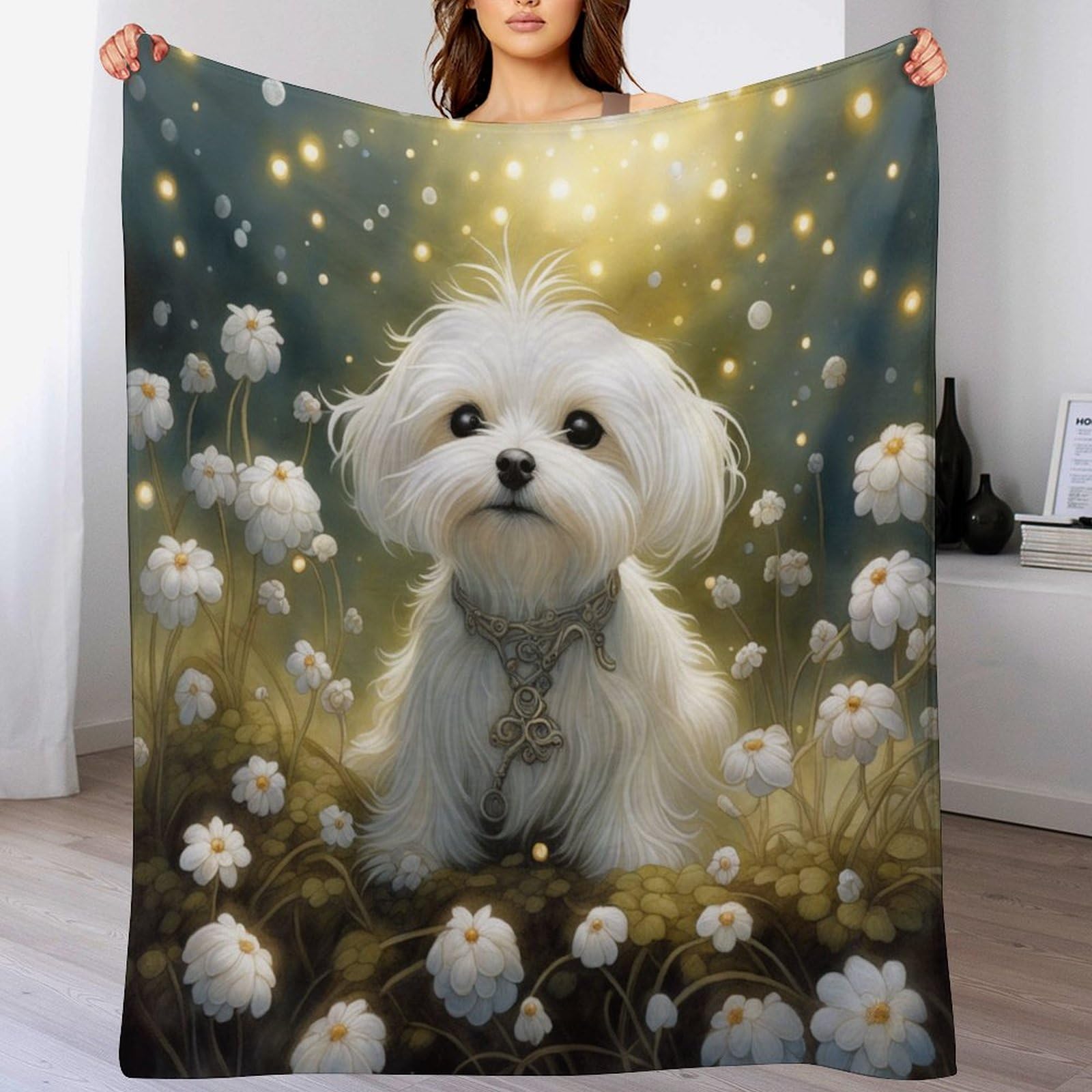 Couverture lit et canapé anti-poussière motif chien mignon polaire flannel
