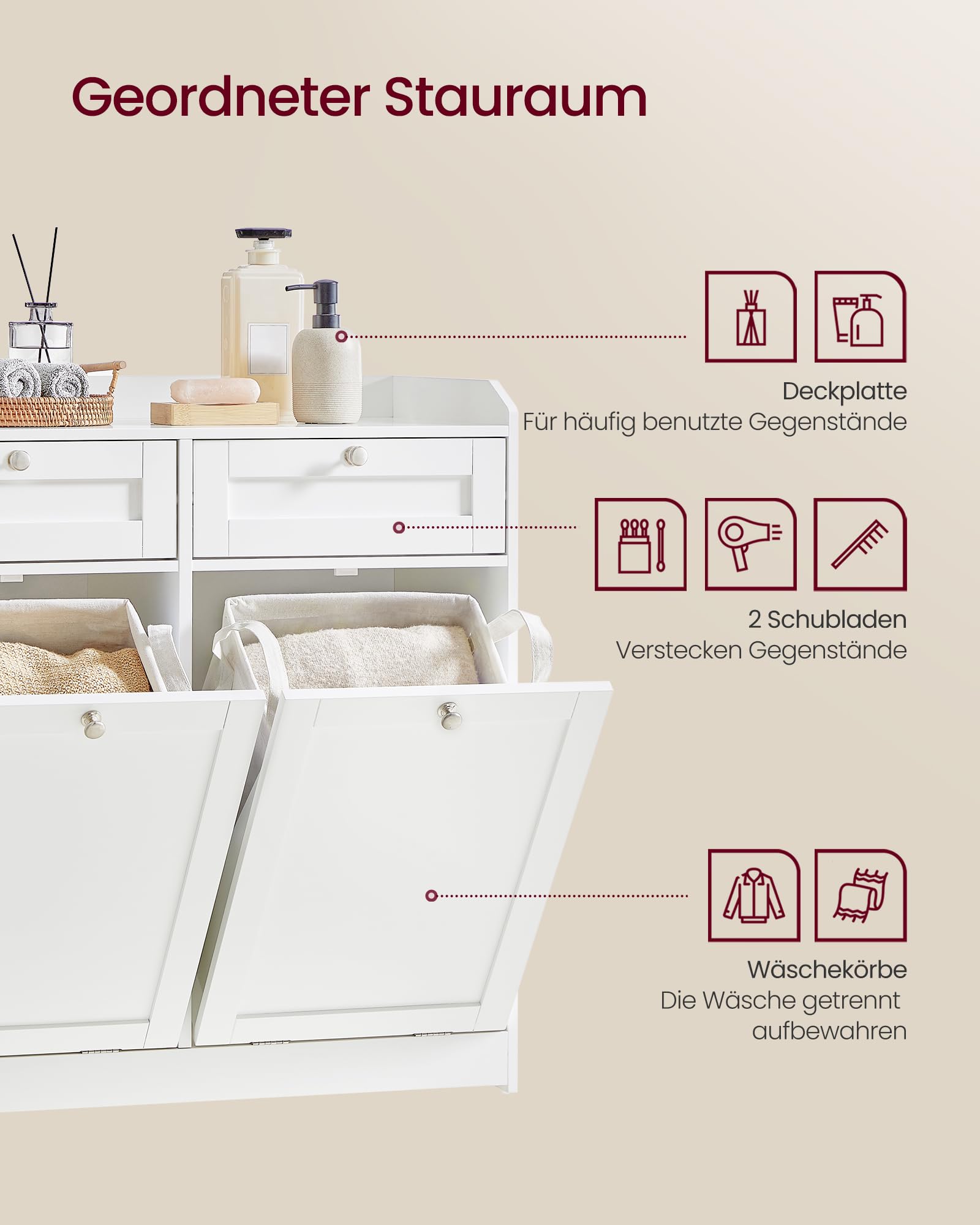Vasagle Badschrank mit Wäschekörbe – Bild 3