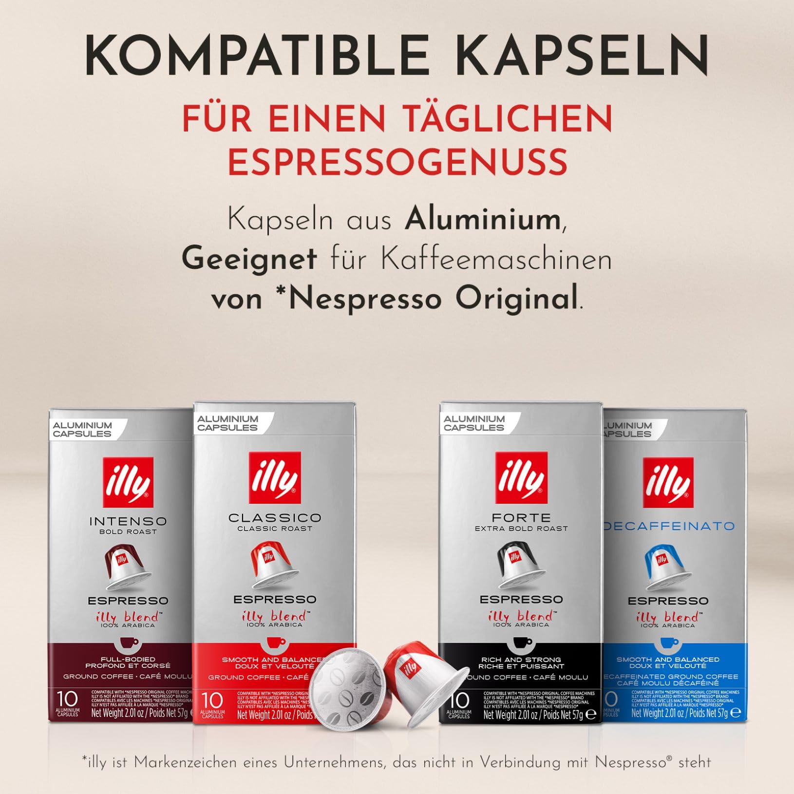 illy, Kaffee in kompatiblen Kapseln CLASSICO, 100 Kapseln Insgesamt | In Aluminium, 100% Arabica mit Noten von Orangenblüten und Jasmin, Sanfter Geschmack, 10 Packungen mit 10 Kapseln