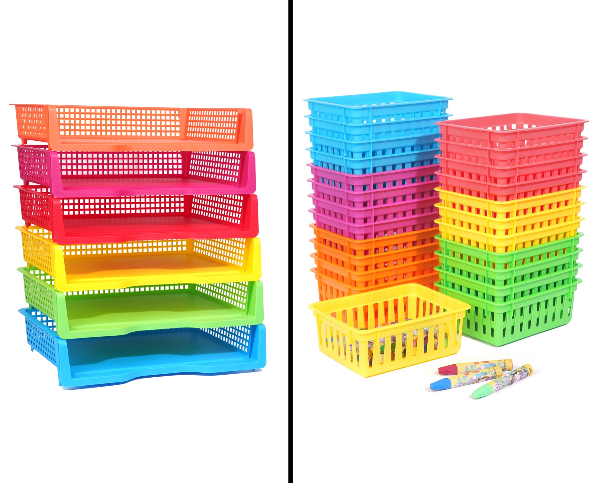 6 Office Storage Baskets and 24 Classroom Storage Baskets,Colorful Storage Baskets for Office,Stackable Office Desktop Document Paper Storage