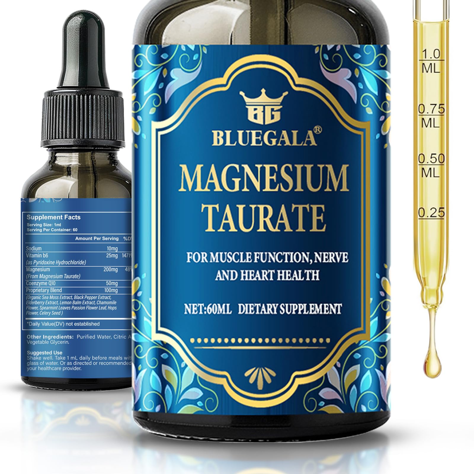 Magnesium Taurate Liquid Drop, High Absorption Magnesium Complex Supplement, Supports Sleep, Muscle, Nerves, Immune Health, Non-GMO, Vegan