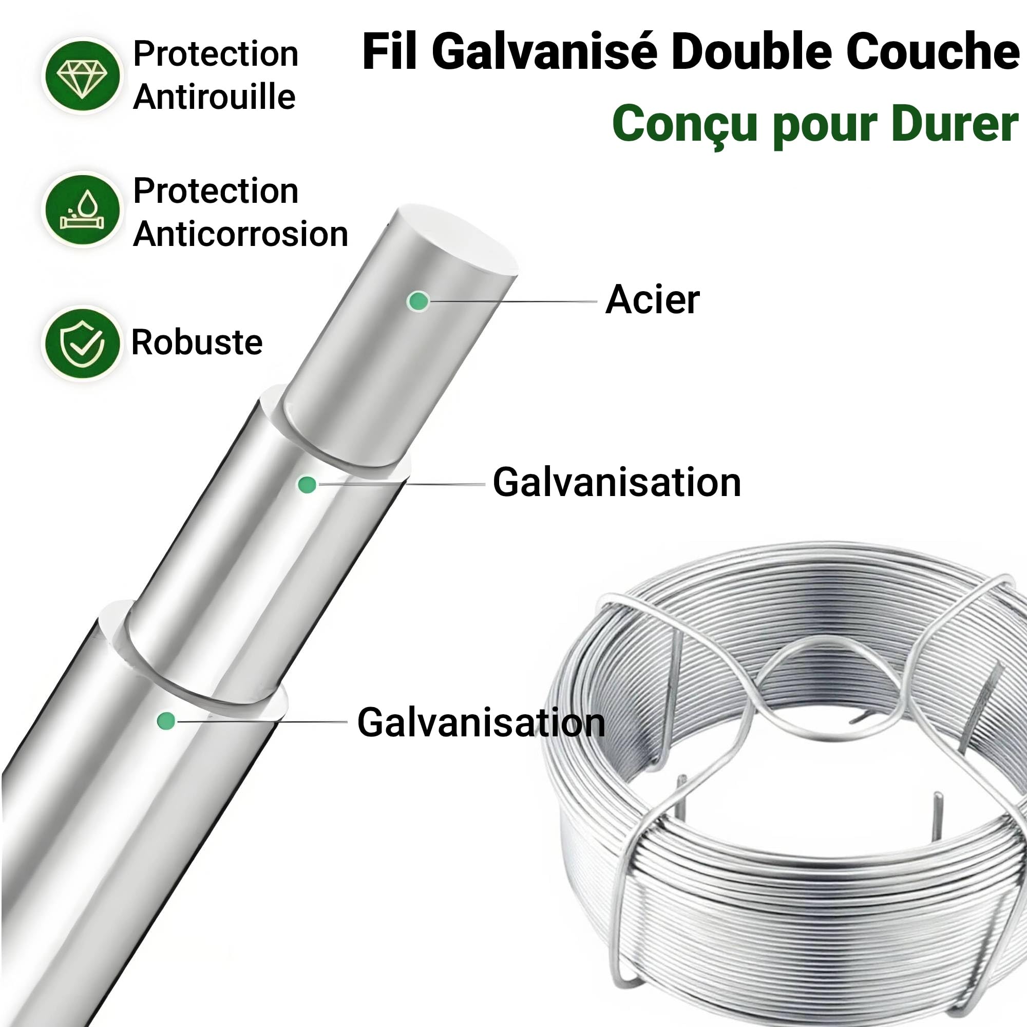 Amagabeli Fil de Fer Galvanisé Ø1.8mm x 50m (Lot de 6) - Fil de Tension Renforcé pour Clôtures & Serres - Fil Métallique Antirouille pour Tuteurs Lourds