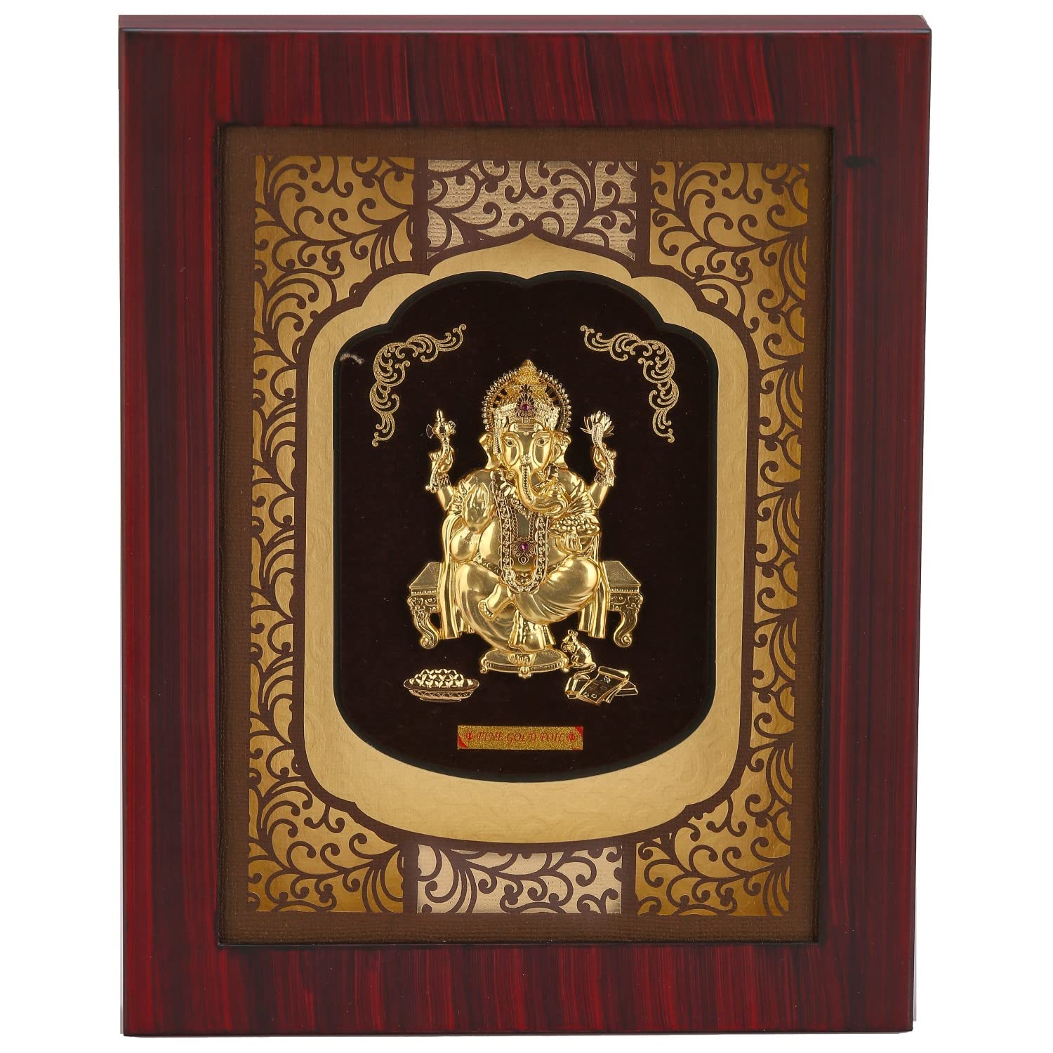 Pk & Pk Jewellers Lord Ganesh Ji Rectangular Photo Frame | 24KT Pure Gold | Elite Collection | Medium Size (For Premium Gift, Temple, Home Decor, Wall Decoration), 25 x 4 cm