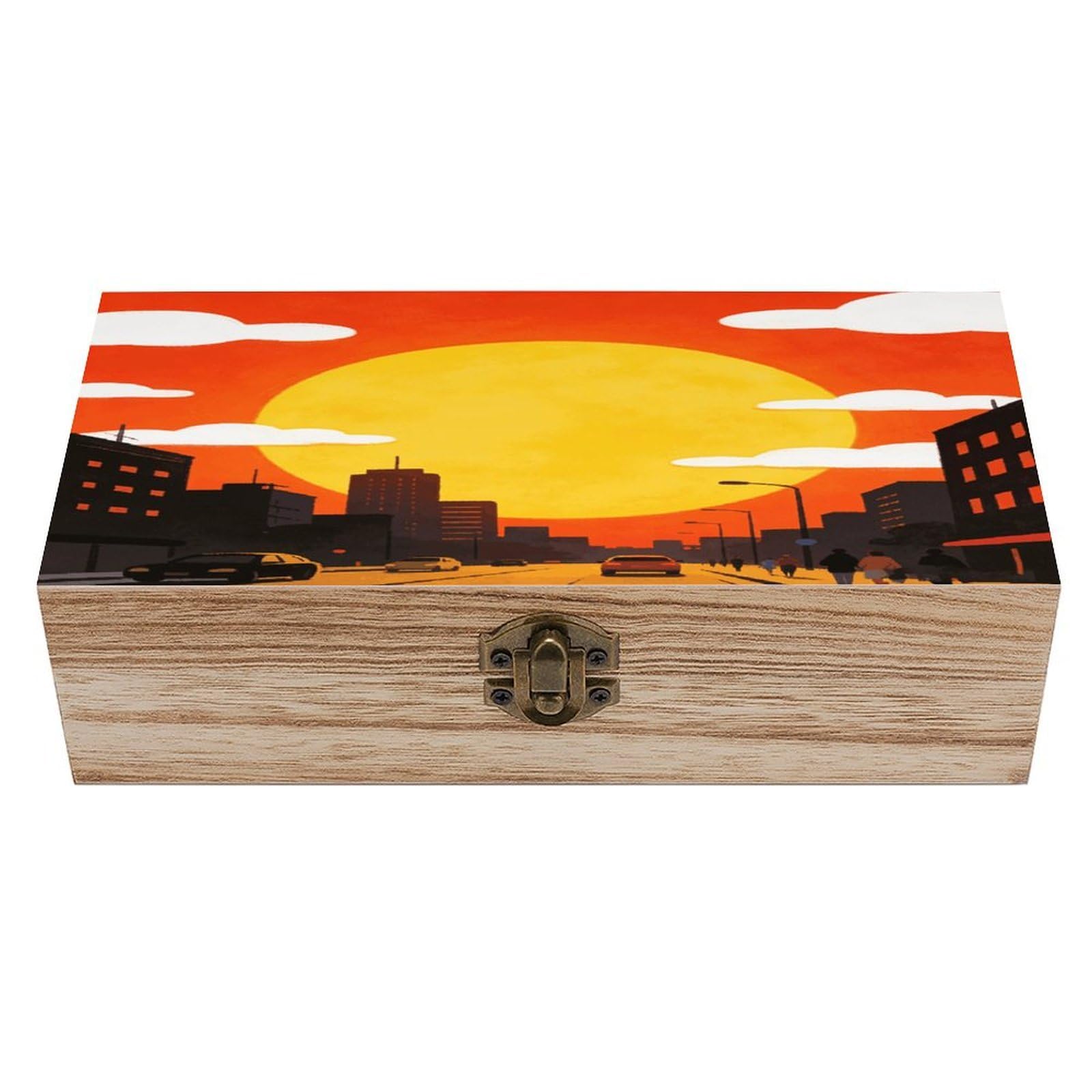 LZQPOEAS Sunset Wooden Keepsake Box Wooden Storage Box Container with Hinged Lid Beautiful Wood Memory Box Decorative Jewelry Case for Crafts Art Hobbies & Trinket Storage
