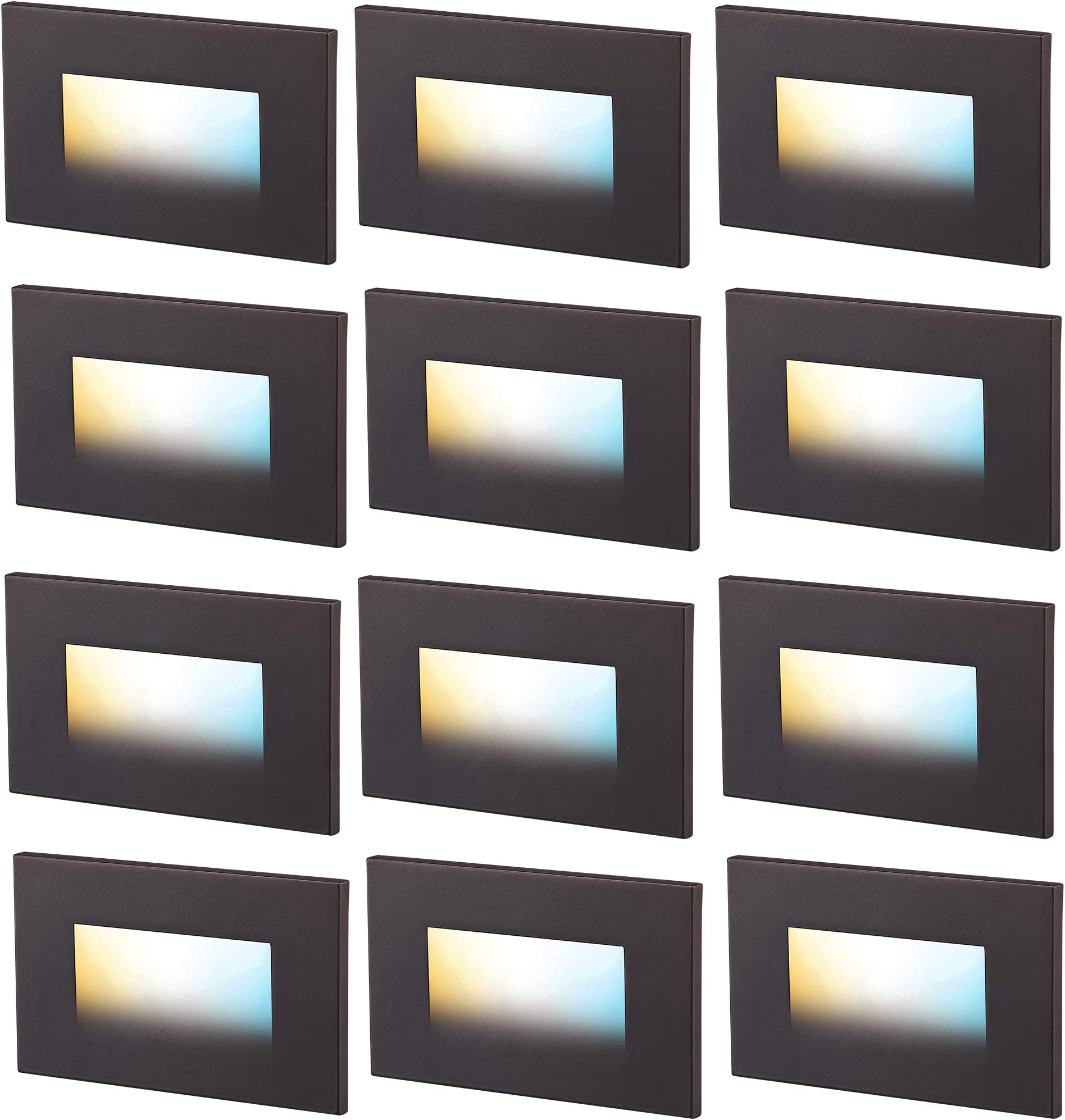 3 Color 120V Dimmable LED Indoor Outdoor Step Light,3000K/4000K/5000K 3W 55lm Stair Light,Oil Rubbed Bronze,12 Pack