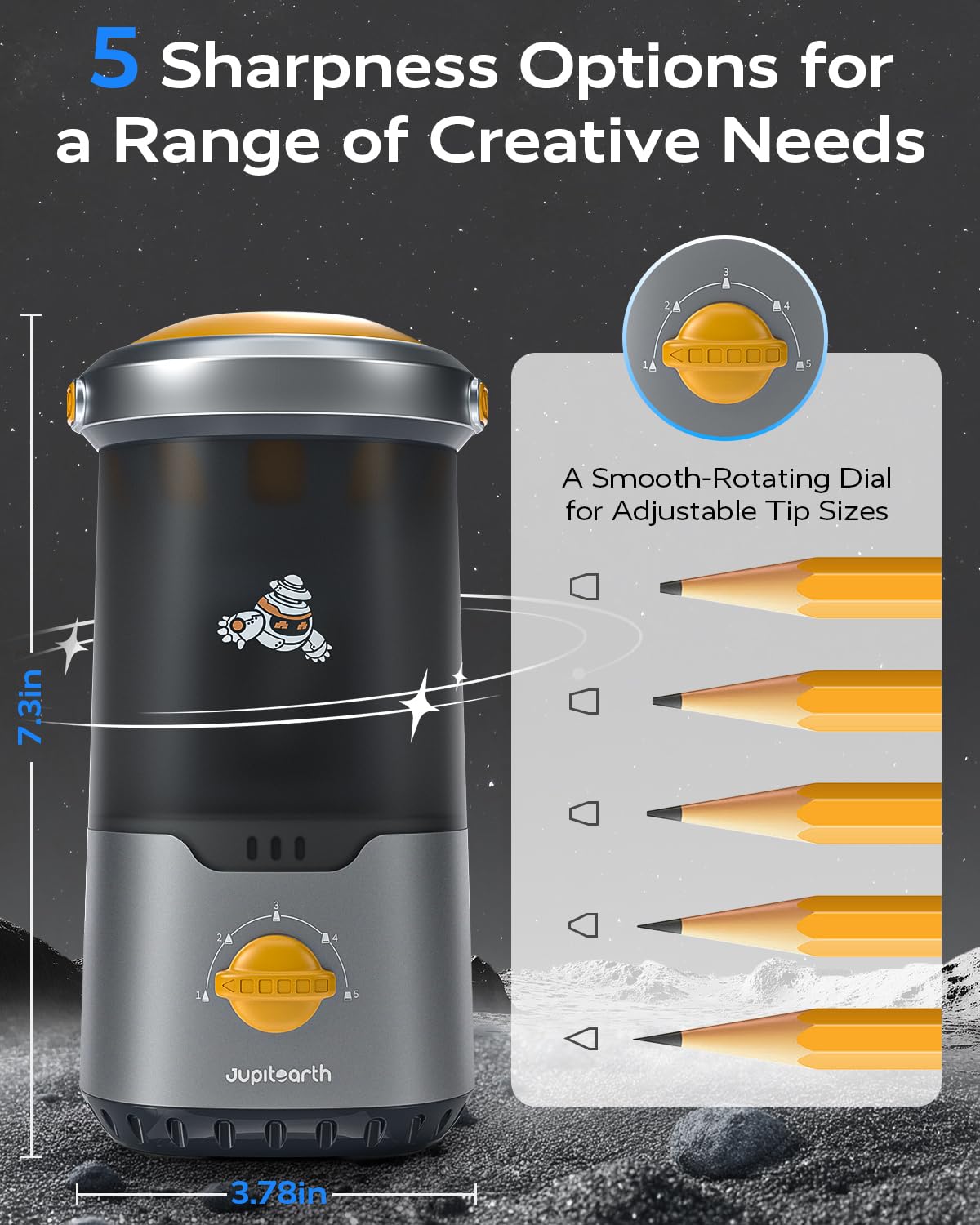 JUPITEARTH Electric Pencil Sharpener for Kids Hands-Free Rechargeable Auto in Out Spaceship Fully Automatic Pencil Sharpener Fits 6 — view 3