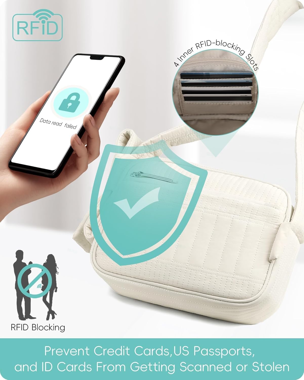 HomemeDiary Small Puffer Crossbody Bags for Women, RFID Travel Quilted Shoulder Purses, Puffy Handbags with Wide Strap - Image 6