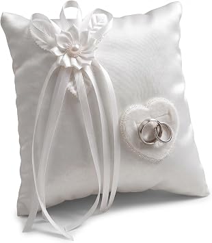 Homoyoyo Wedding Ring Bearer Pillow 8x8 White Lace Pearl Cushion with Secure Hand Strap Ribbon Tie for Romantic Ceremony Engagement Party Keepsake Decor