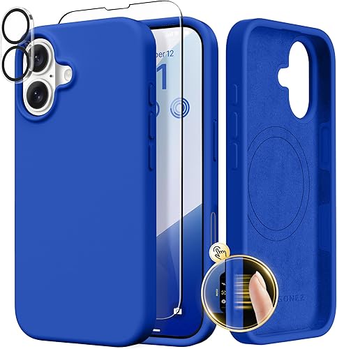 Miniatura 14 de GONEZ Funda de silicona para iPhone 14 Pro Max, compatible con MagSafe, con protector de pantalla + protector de lente de cámara, silicona líquida a